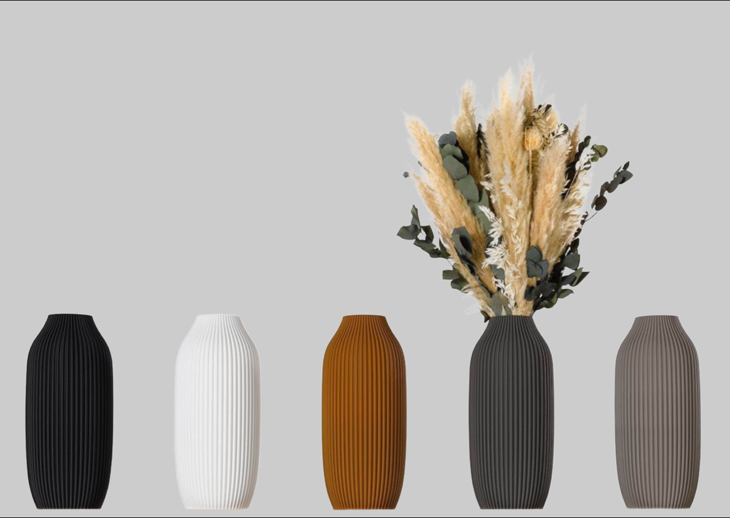 3D Vase Dekoration 3D Vase Dekovase Stella XL 38cm | Sustainable Floor Vase for Pampas Grass & Dried Flowers | Waterproof & UV-Resistant | Made in Germany Hellgrau