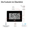 ADE Premium Digital Atomic Clock - Extra Large Display Wall/Desk Clock with Temperature, Calendar, Moon Phase & Dual Alarm in Bamboo Frame (16.7x9.3cm LCD) Schwarz Dekoration ADE