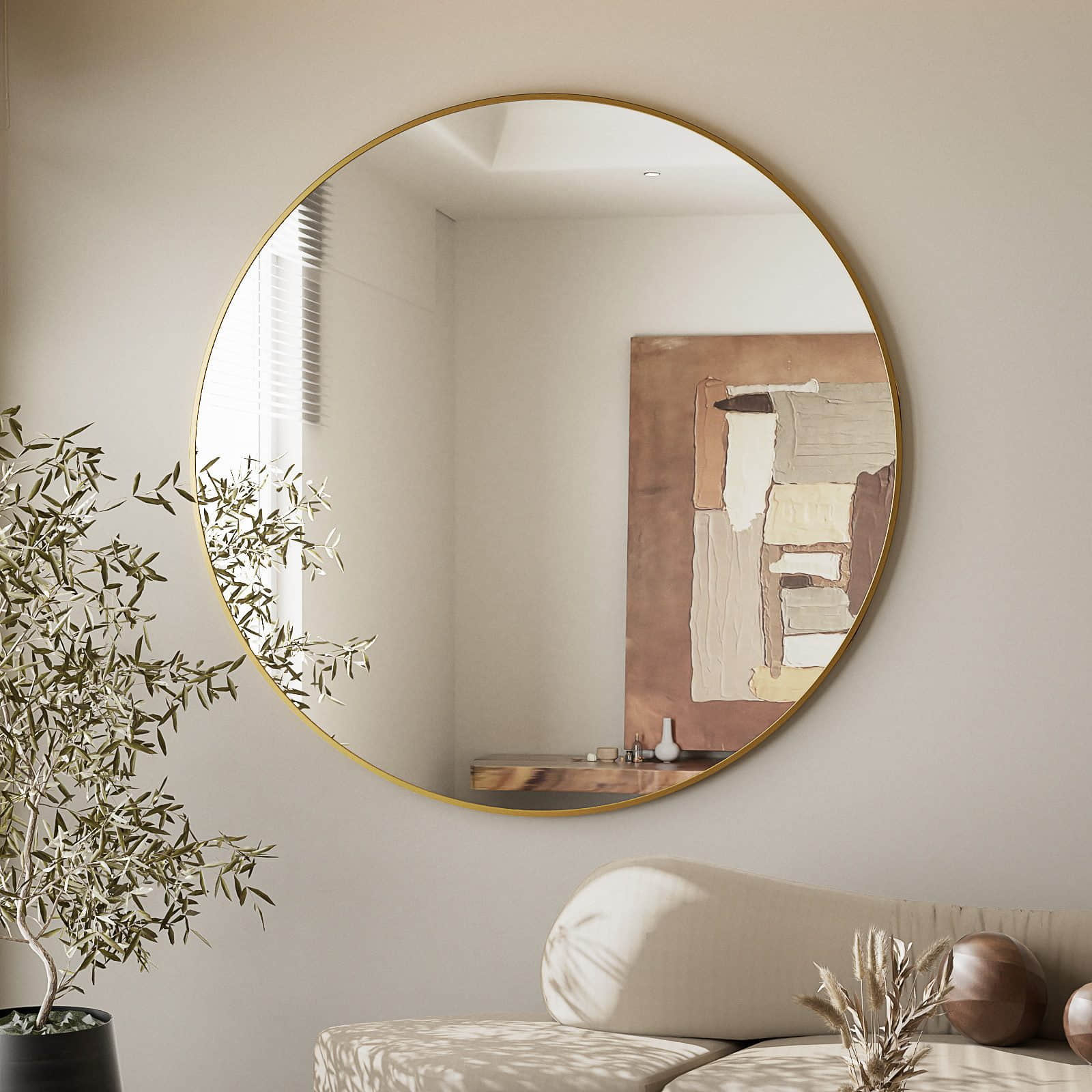 Dekoration BEAUTYPEAK BEAUTYPEAK Premium Rundspiegel - Wasserdichter Dekorationsspiegel für Badezimmer & Wohnzimmer (50×50cm/61×61cm/80×80cm) - Moderner Wandspiegel mit Aluminiumrahmen gold