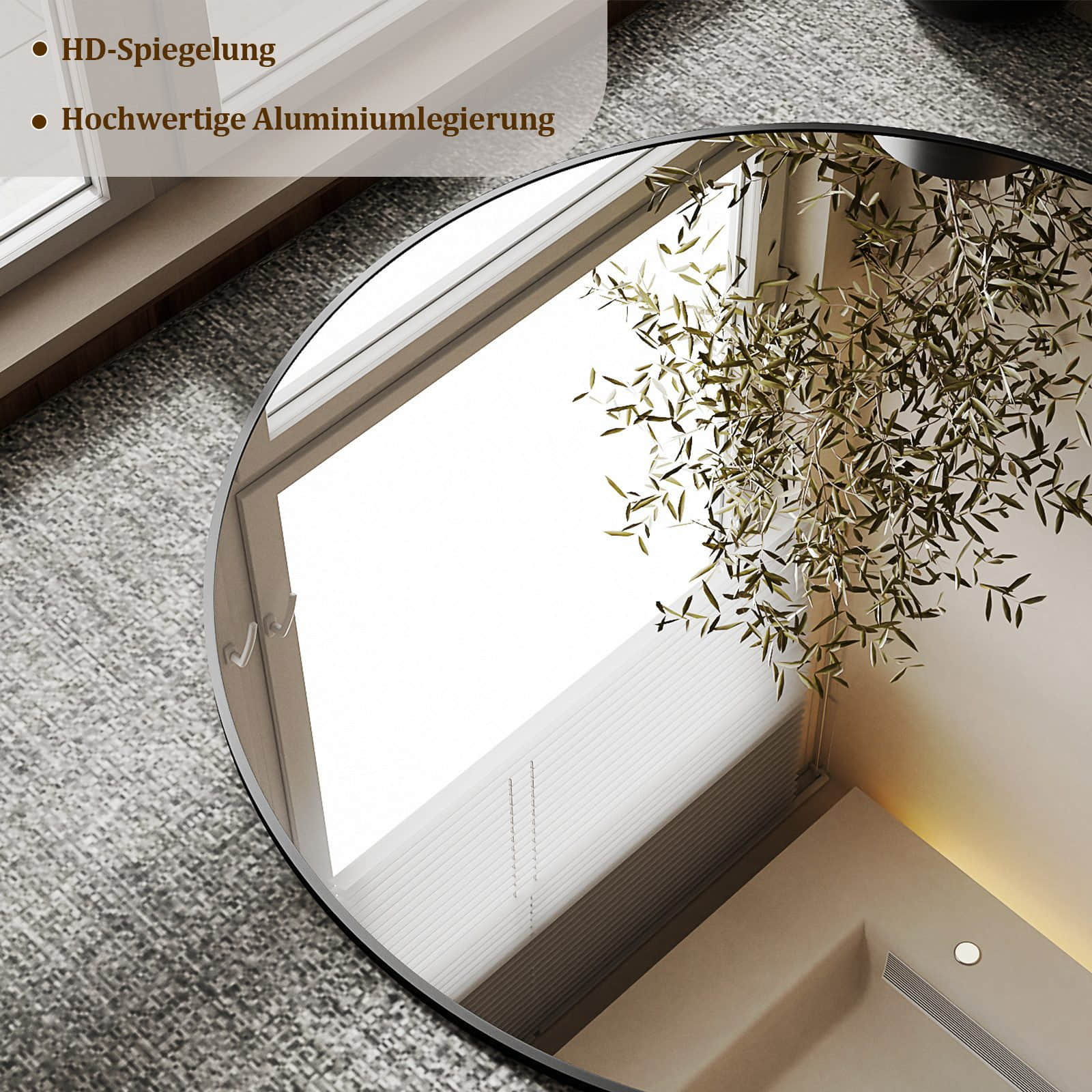 Dekoration BEAUTYPEAK BEAUTYPEAK Premium Rundspiegel - Wasserdichter Dekorationsspiegel für Badezimmer & Wohnzimmer (50×50cm/61×61cm/80×80cm) - Moderner Wandspiegel mit Aluminiumrahmen schwarz