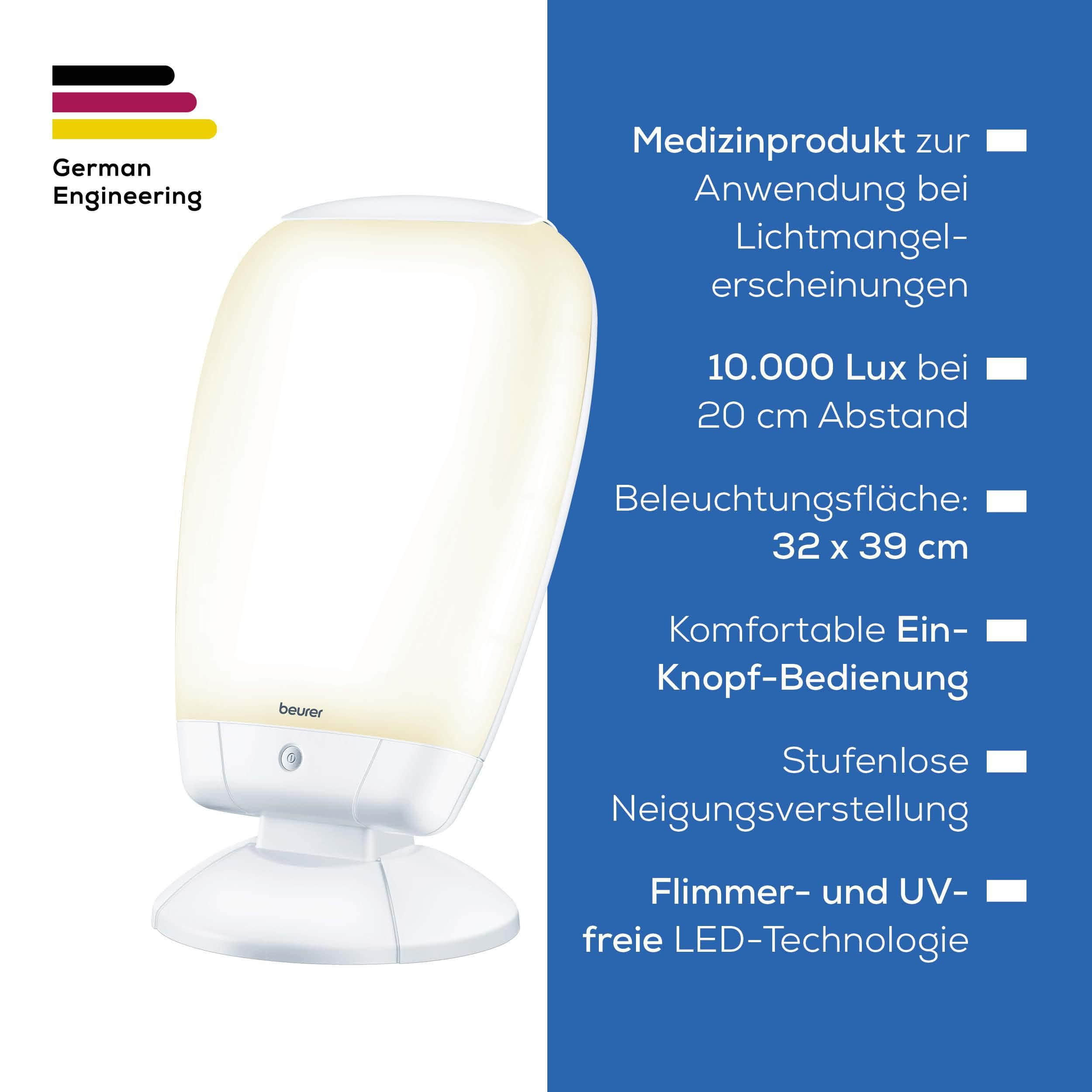 Lampen BEURER Beurer TL 80 Tageslichtlampe | 10.000 Lux Lichttherapie gegen Winterdepression & SAD | Medizinprodukt mit 2x36W Röhren, 6500K Tageslichtweiß, verstellbarem Winkel & Timerfunktion