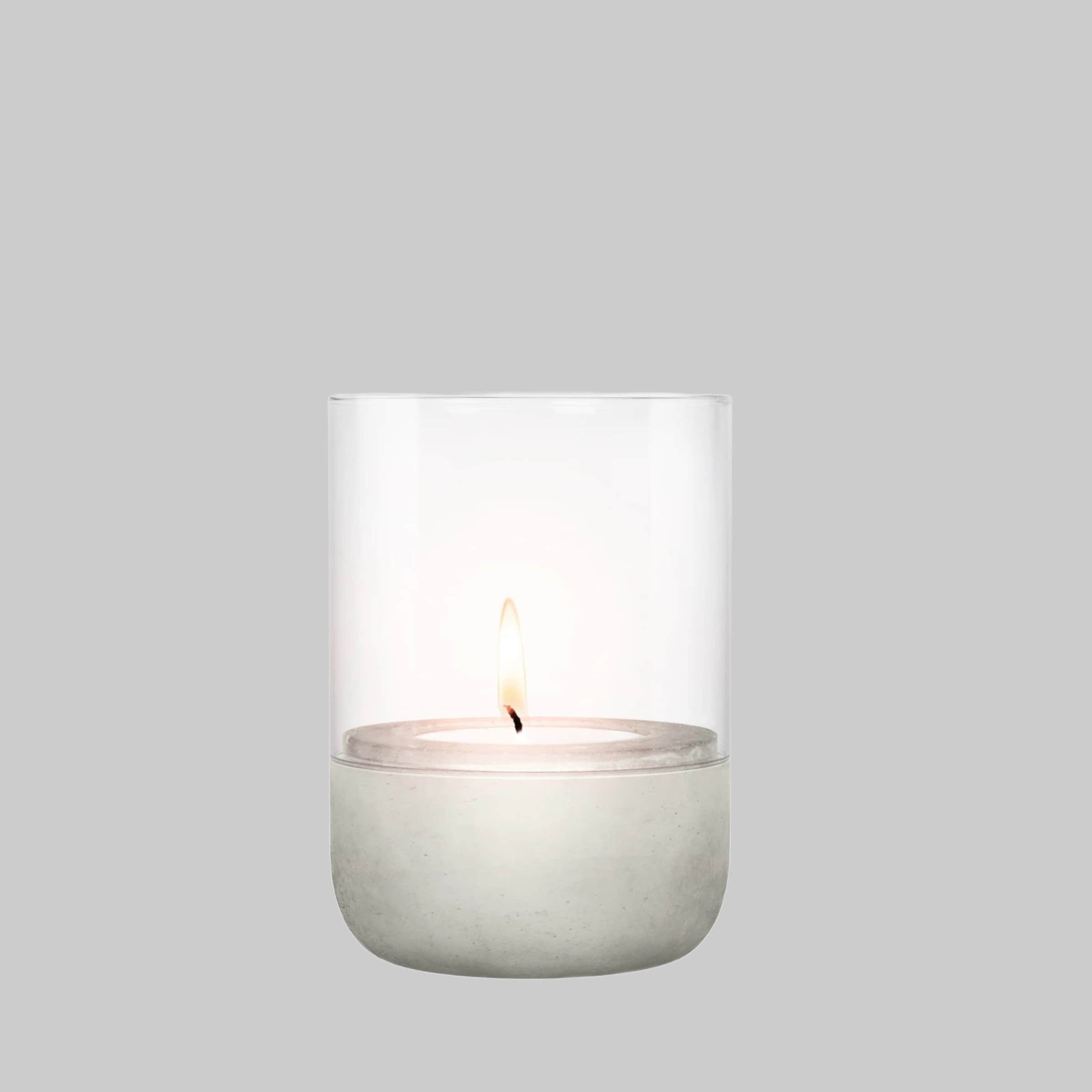 Dekoration blomus Blomus CALMA Designer-Windlicht | Beton-Kerzenhalter mit Glaszylinder | Handgefertigt in Steel Gray/Smoke | Größe S (14cm) | Inkl. CE-Zertifizierung & 3 Jahre Garantie Light Gray