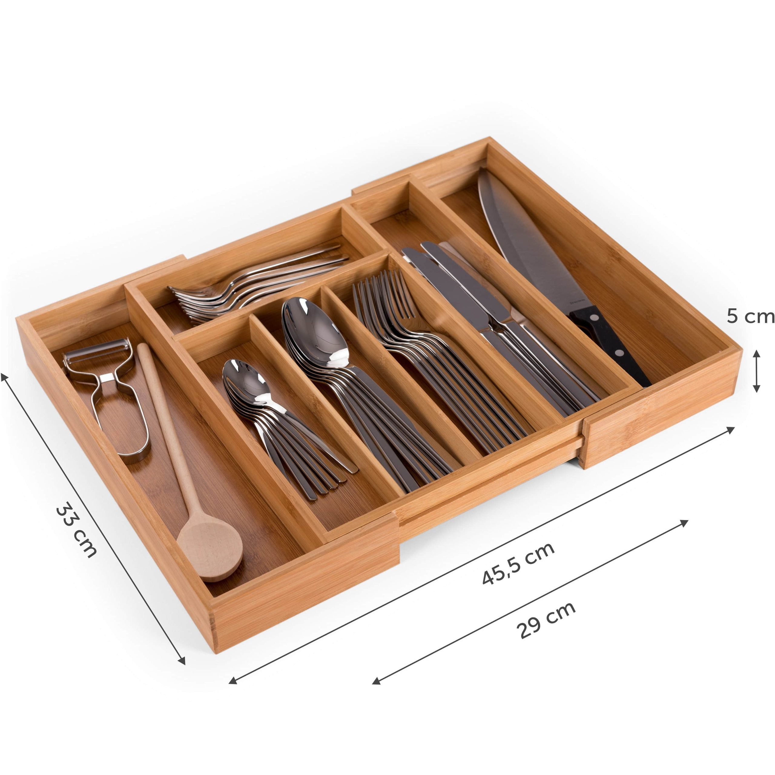 Blumtal Bambus Besteckkasten - Größenverstellbarer Schubladenorganizer mit 9 Fächern (33,7x5x44,5 cm) | Nachhaltige Küchenorganisation aus Bambusholz Blumtal Aufbewahrung