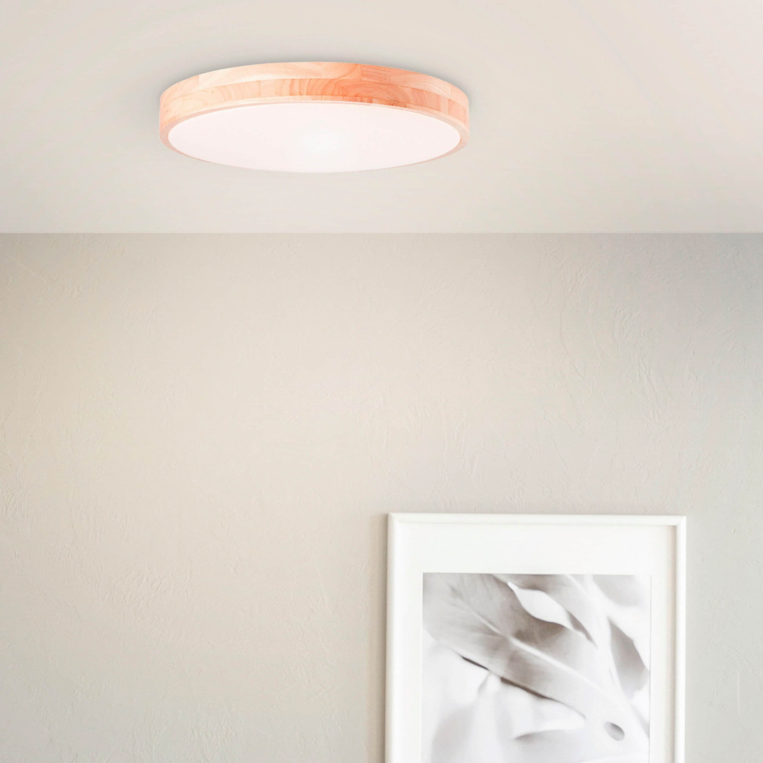 Lampen BreLight BreLight Slimline LED Wandleuchte | CCT Farbtemperatur 3000K-6500K | Dimmbar mit Fernbedienung | Timer & Nachtlichtfunktion | 50cm Durchmesser | 3800 Lumen | Holz/Weiß Design