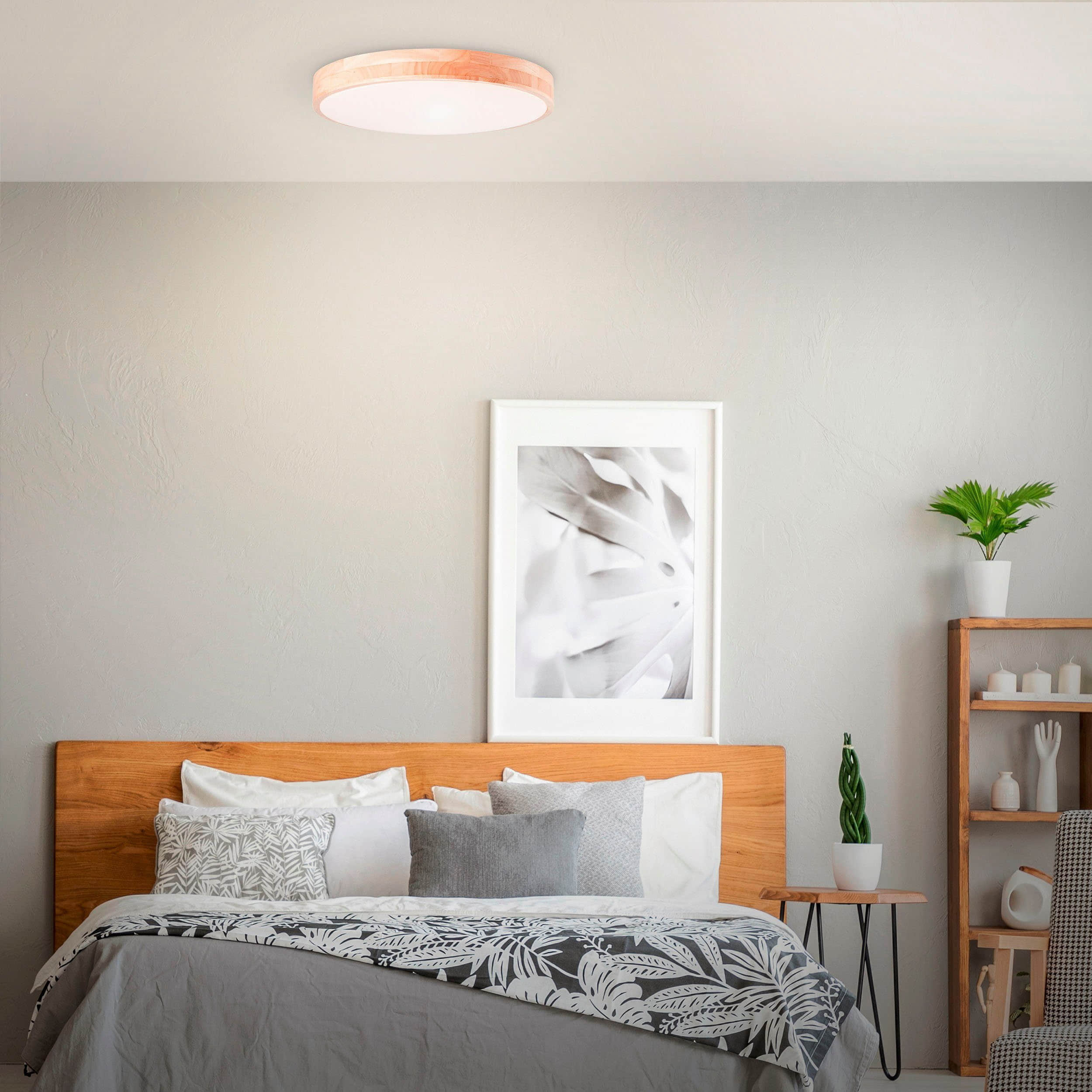 Lampen BreLight BreLight Slimline LED Wandleuchte | CCT Farbtemperatur 3000K-6500K | Dimmbar mit Fernbedienung | Timer & Nachtlichtfunktion | 50cm Durchmesser | 3800 Lumen | Holz/Weiß Design