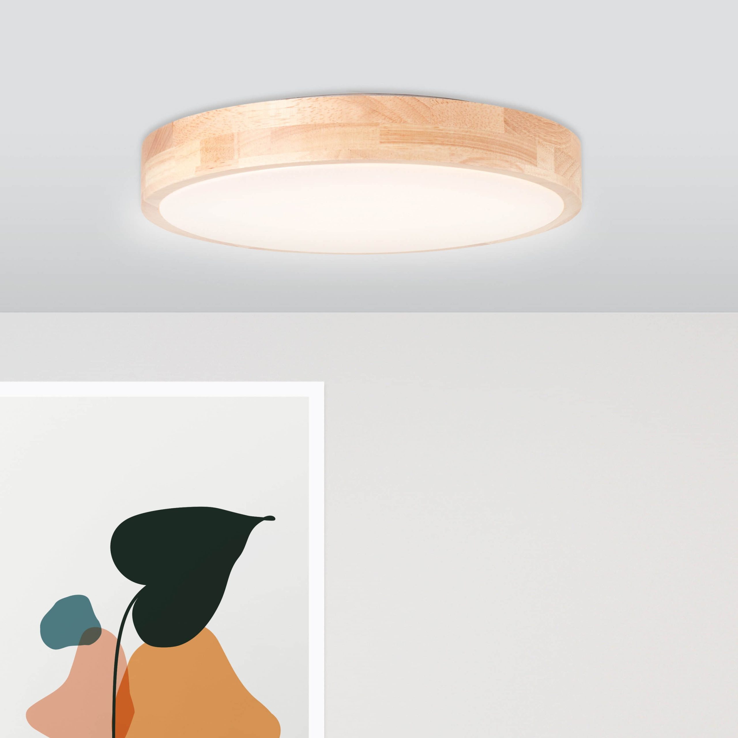 Brilliant Lampen Brilliant Moreen LED Ceiling Light - 34cm Wood Design, Adjustable Color Temperature (3000K-4500K), 1300 Lumen, Memory Function, IP44 Rated - Modern Scandinavian Lighting
