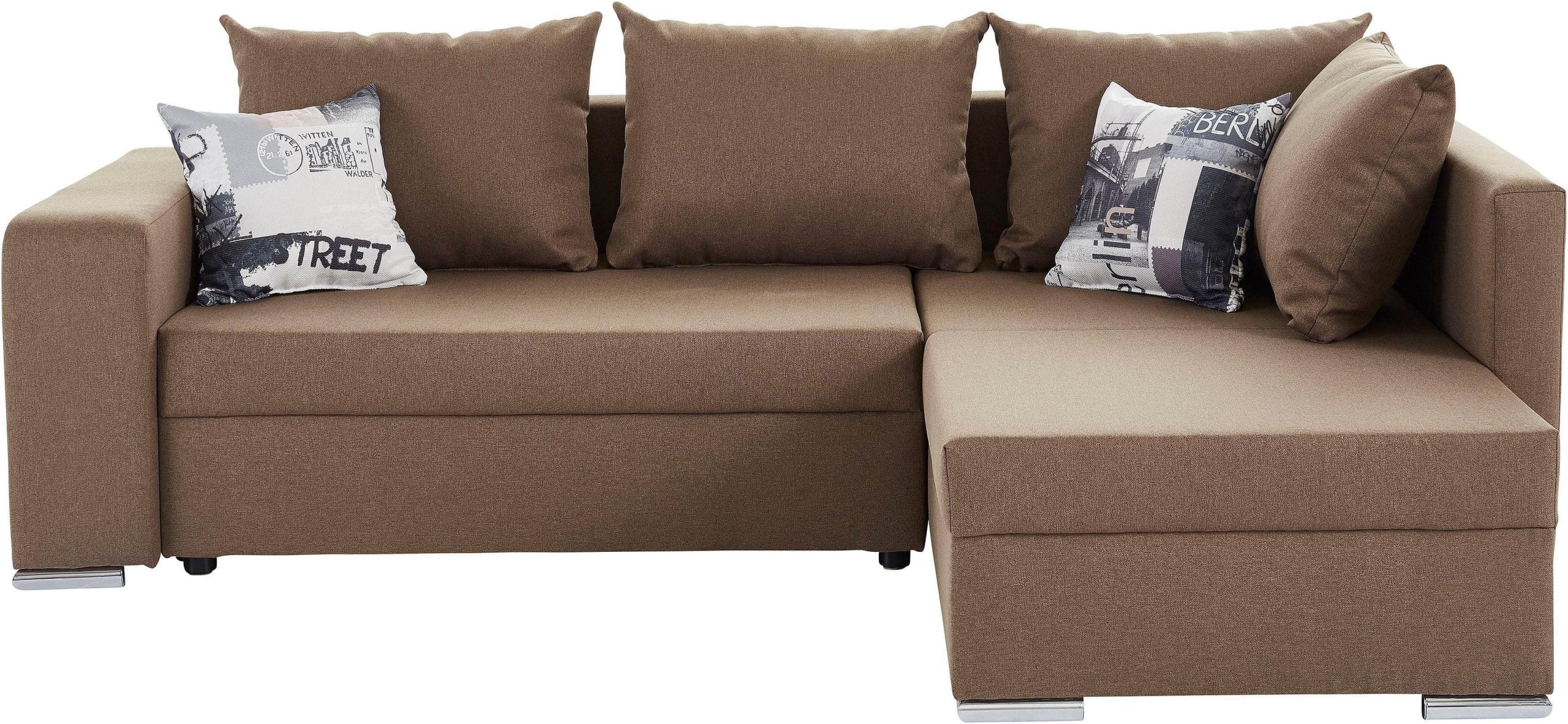 COLLECTION AB Ecksofa »John L-Form« mit Bettfunktion (200x140 cm), Bettkasten & Regalarmlehne – wählbare Ottomane, FSC®-Holz, Grau-Schwarz macchiato COLLECTION AB Sofas