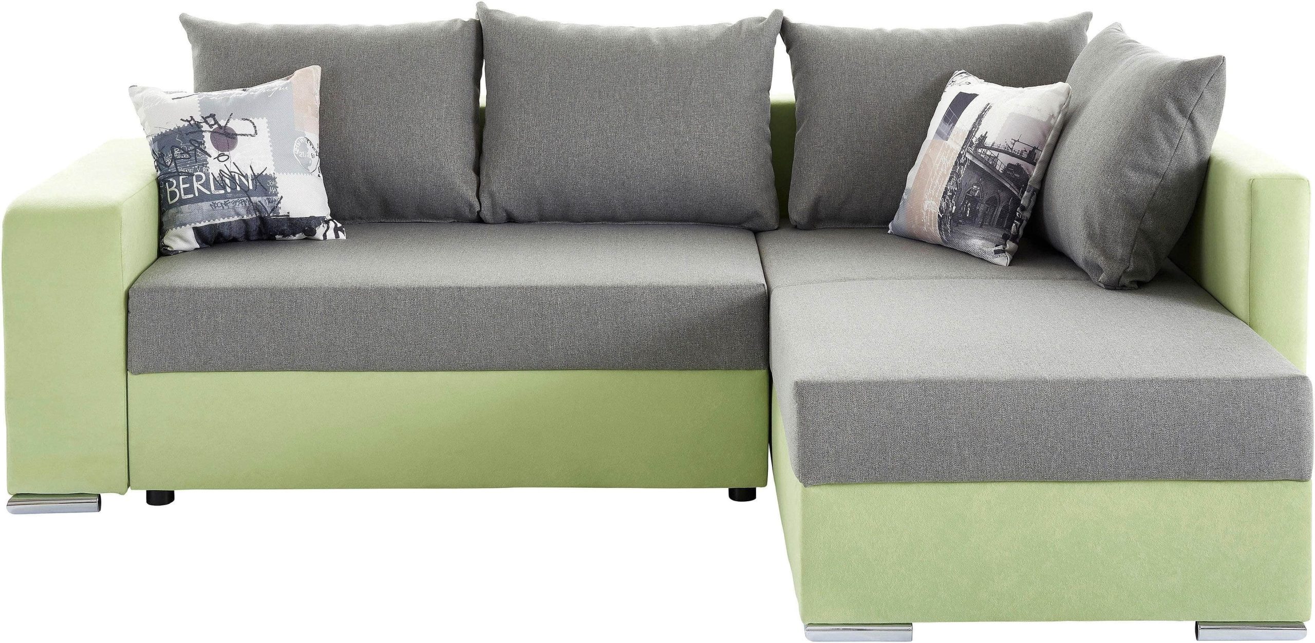 COLLECTION AB Ecksofa »John L-Form« mit Bettfunktion (200x140 cm), Bettkasten & Regalarmlehne – wählbare Ottomane, FSC®-Holz, Grau-Schwarz grün/grau Sofas COLLECTION AB
