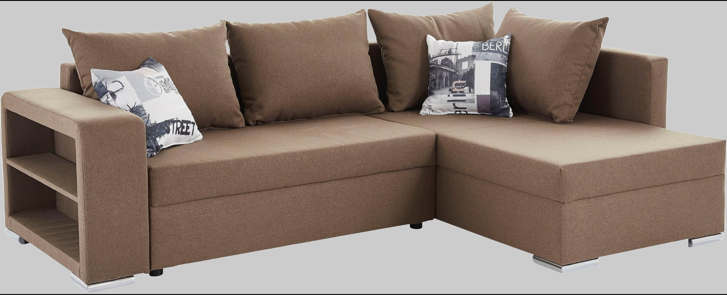 COLLECTION AB Ecksofa »John L-Form« mit Bettfunktion (200x140 cm), Bettkasten & Regalarmlehne – wählbare Ottomane, FSC®-Holz, Grau-Schwarz macchiato COLLECTION AB Sofas