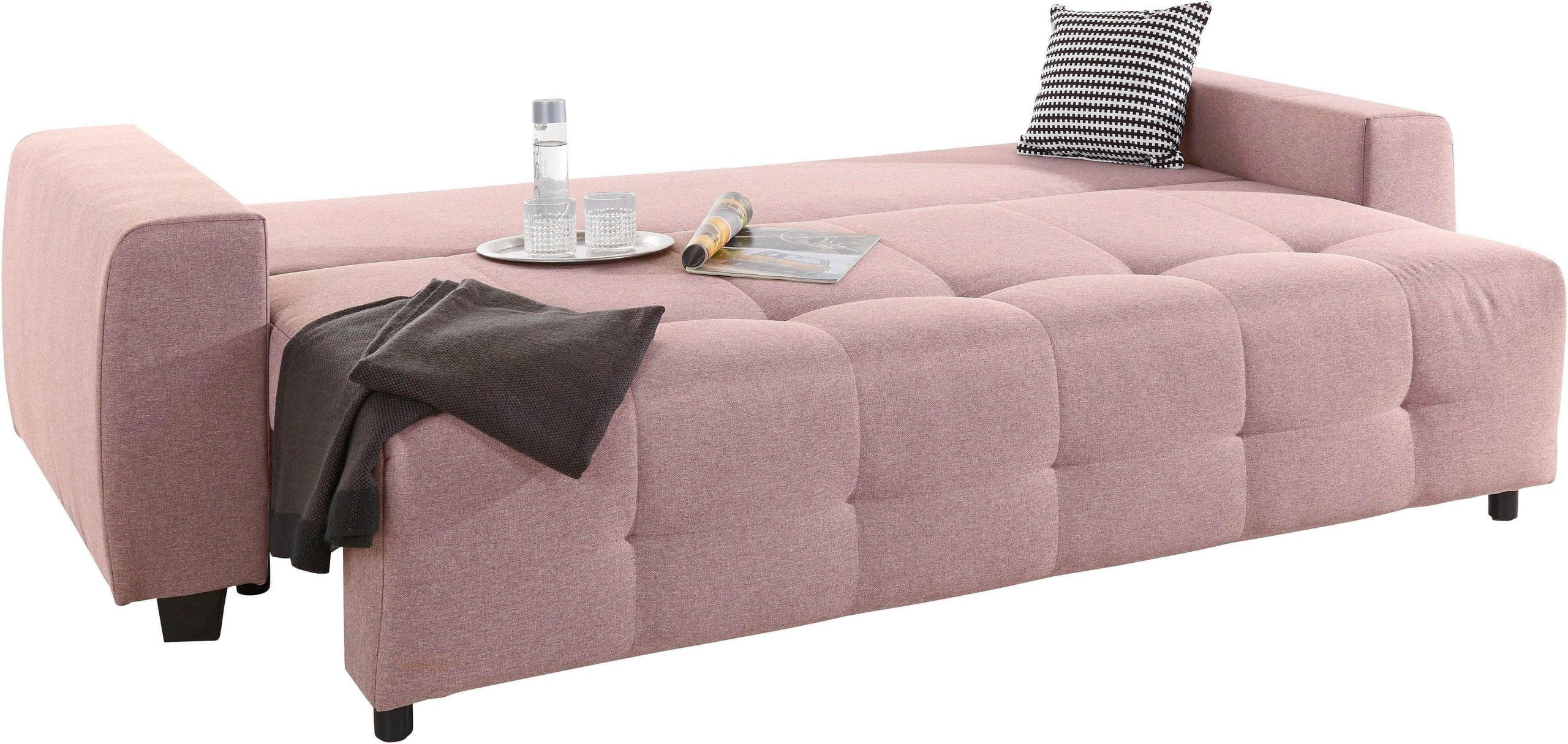 COLLECTION AB Sofas COLLECTION AB Schlafsofa Bella | Federkern mit Bettfunktion & Bettkasten | Inkl. Zierkissen | Modernes 3-in-1 Design rose