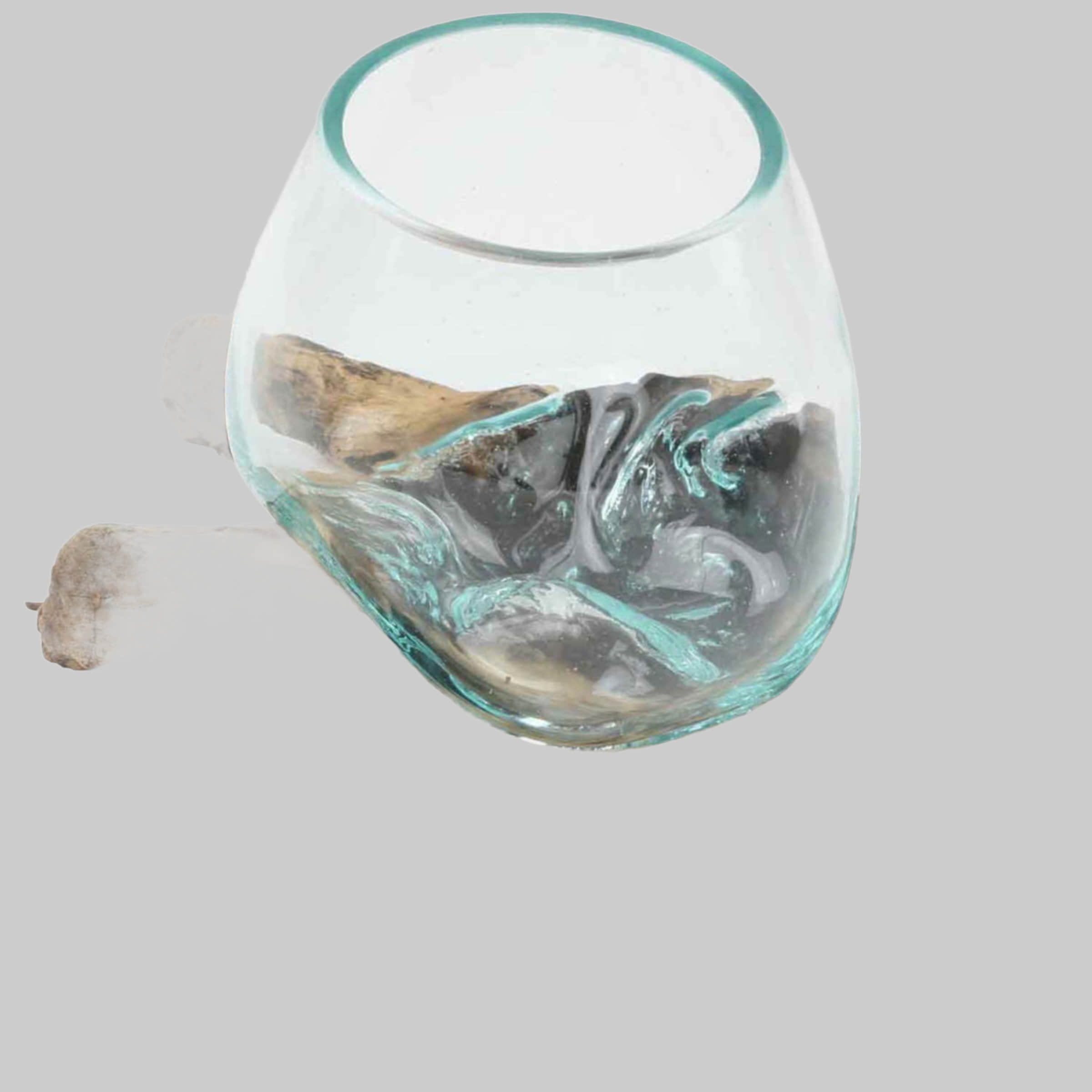 Casa Moro Handcrafted Glass Vase on Teak Root Wood - Unique Recycled Glass & Sustainable Wood Home Decor (12cm Diameter) Casa Moro Dekoration