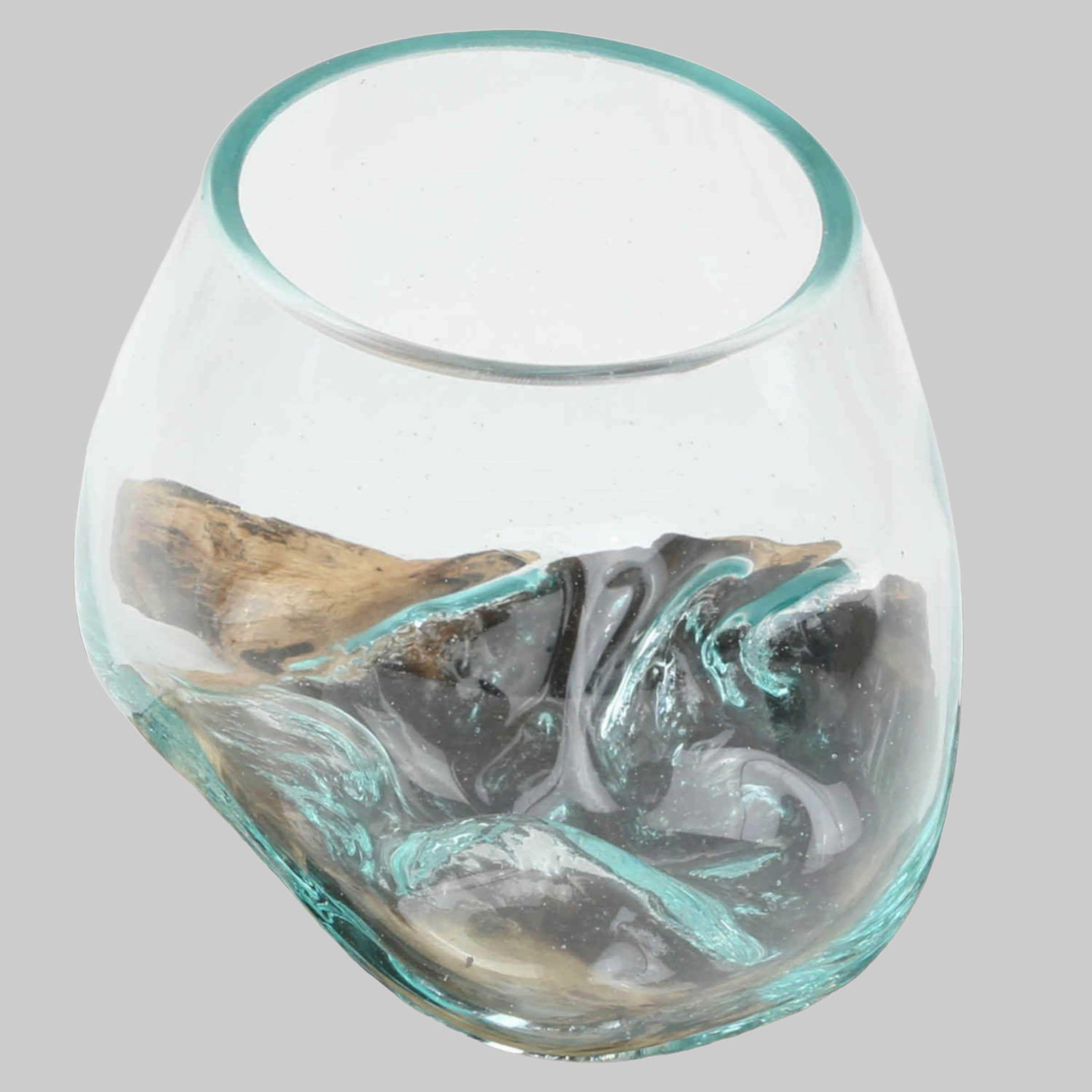 Casa Moro Handcrafted Glass Vase on Teak Root Wood - Unique Recycled Glass & Sustainable Wood Home Decor (12cm Diameter) Casa Moro Dekoration
