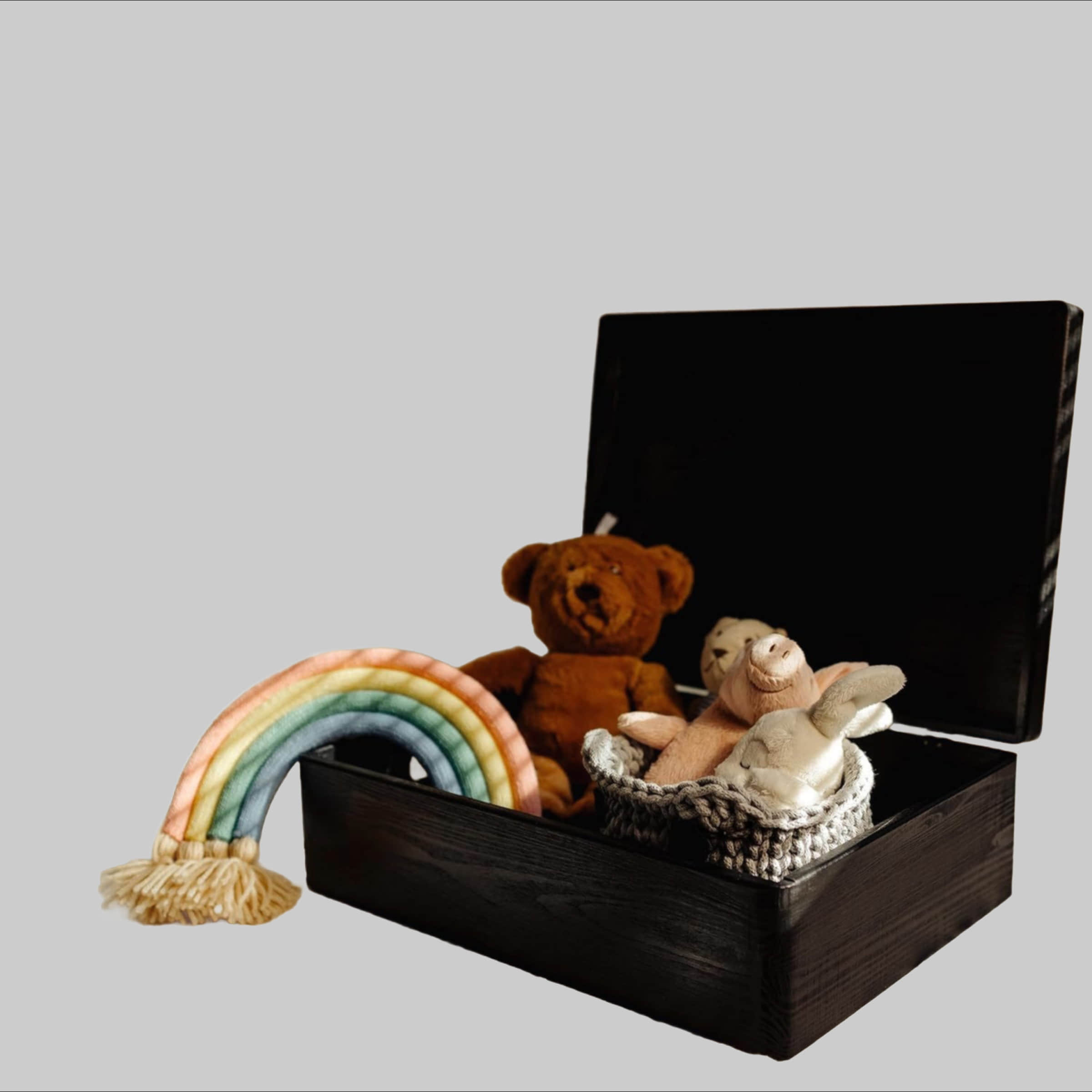 Creative Deco Aufbewahrung Creative Deco XL Holzkiste mit Deckel – Große Aufbewahrungsbox 40x30x14 cm | Massivholz Erinnerungsbox für Baby, DIY & Deko | Sicher abgerundete Kanten Schwarz