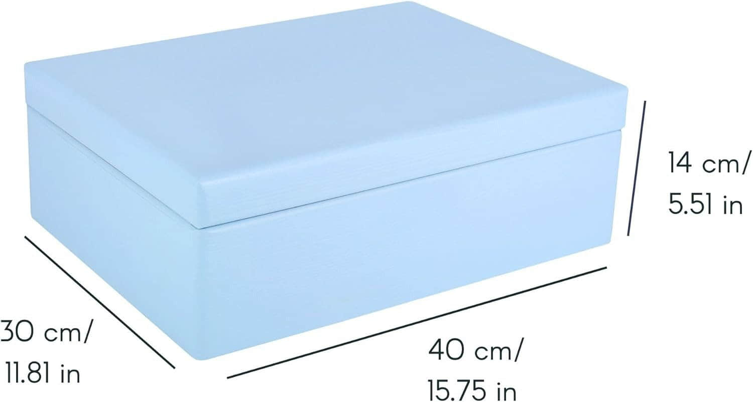 Creative Deco Creative Deco XL Holzkiste mit Deckel – Große Aufbewahrungsbox 40x30x14 cm | Massivholz Erinnerungsbox für Baby, DIY & Deko | Sicher abgerundete Kanten Blau Aufbewahrung