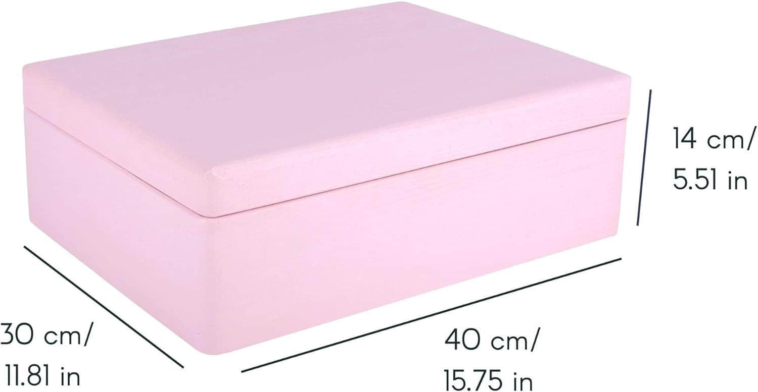 Creative Deco XL Holzkiste mit Deckel – Große Aufbewahrungsbox 40x30x14 cm | Massivholz Erinnerungsbox für Baby, DIY & Deko | Sicher abgerundete Kanten Rosa Aufbewahrung Creative Deco
