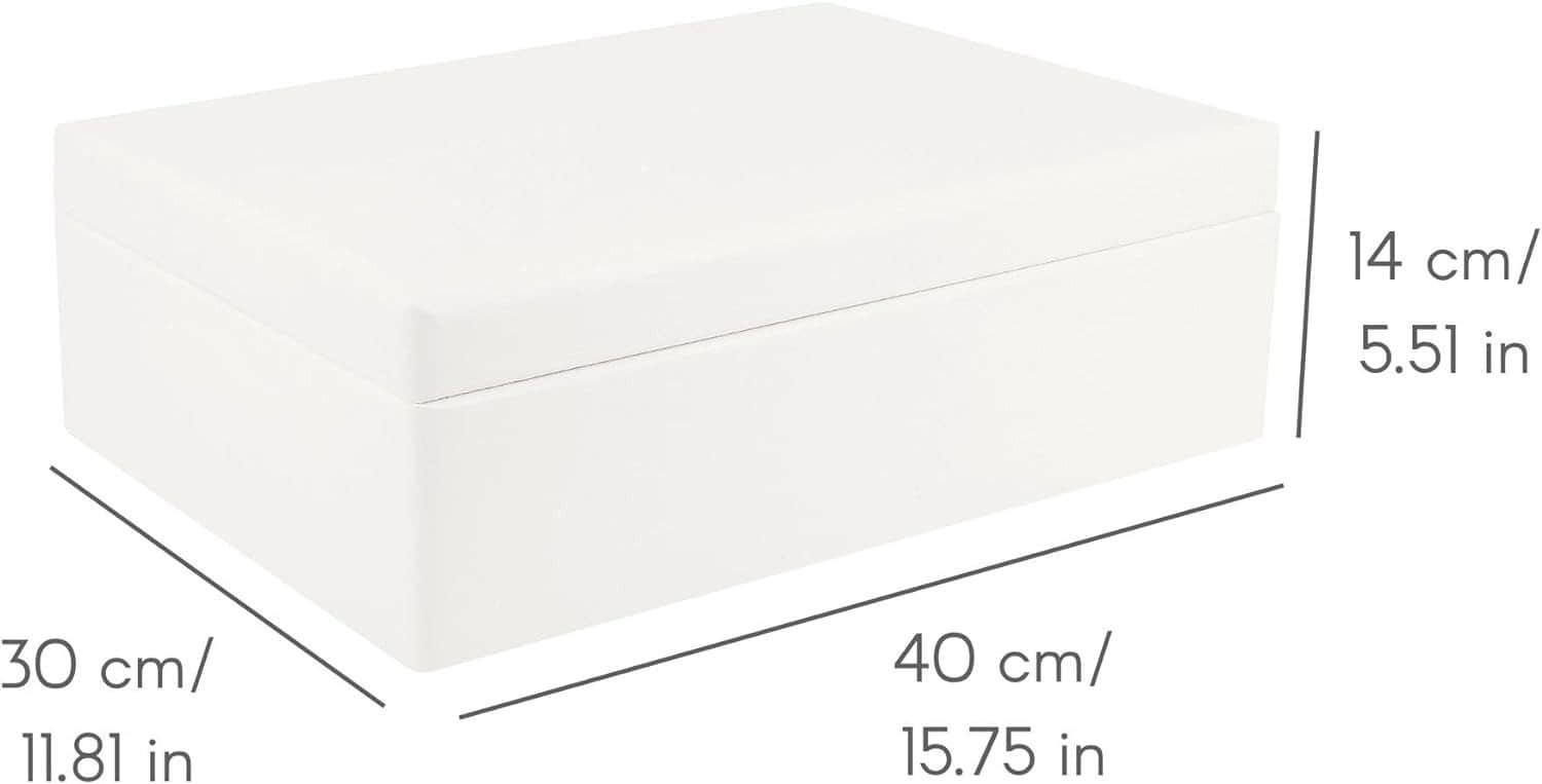 Creative Deco XL Holzkiste mit Deckel – Große Aufbewahrungsbox 40x30x14 cm | Massivholz Erinnerungsbox für Baby, DIY & Deko | Sicher abgerundete Kanten Weiß Creative Deco Aufbewahrung