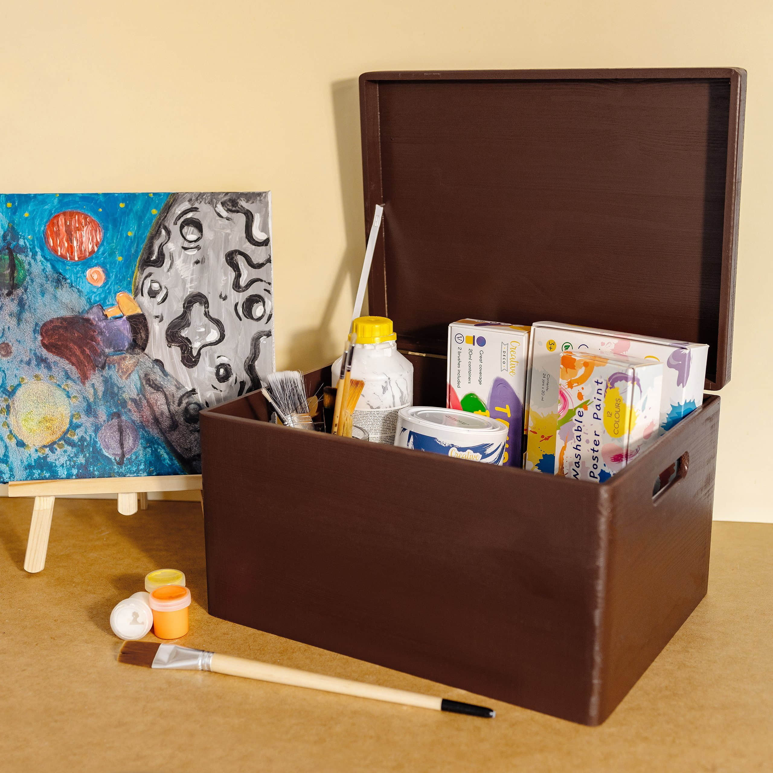 Creative Deco XXL Holzkiste mit Deckel 40x30x24 cm - Massivholz Aufbewahrungsbox mit Griffen & Scharnieren für Baby-Erinnerungen, DIY & Deko Braun Creative Deco Aufbewahrung