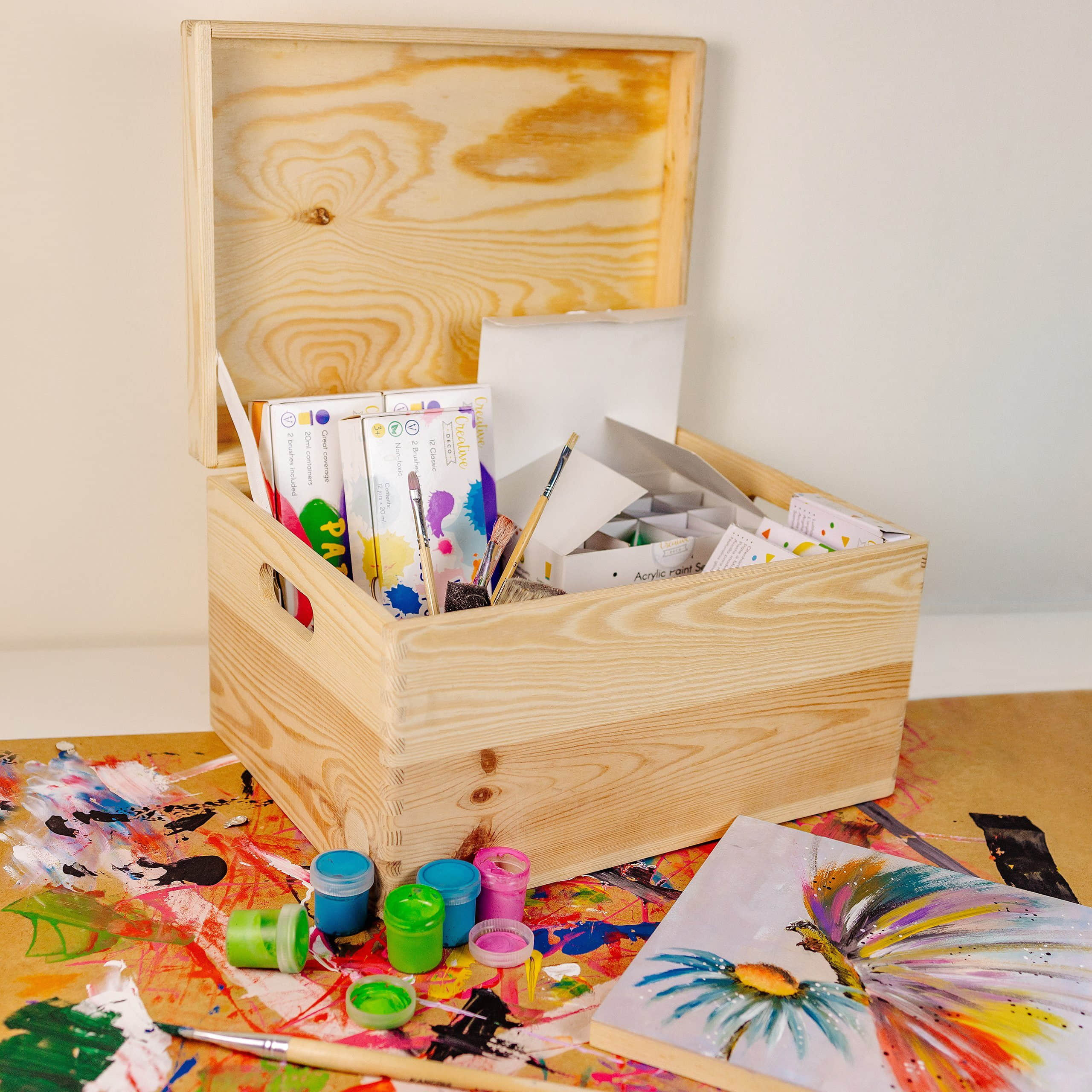 Creative Deco Creative Deco XXL Holzkiste mit Deckel 40x30x24 cm - Massivholz Aufbewahrungsbox mit Griffen & Scharnieren für Baby-Erinnerungen, DIY & Deko Natur Aufbewahrung