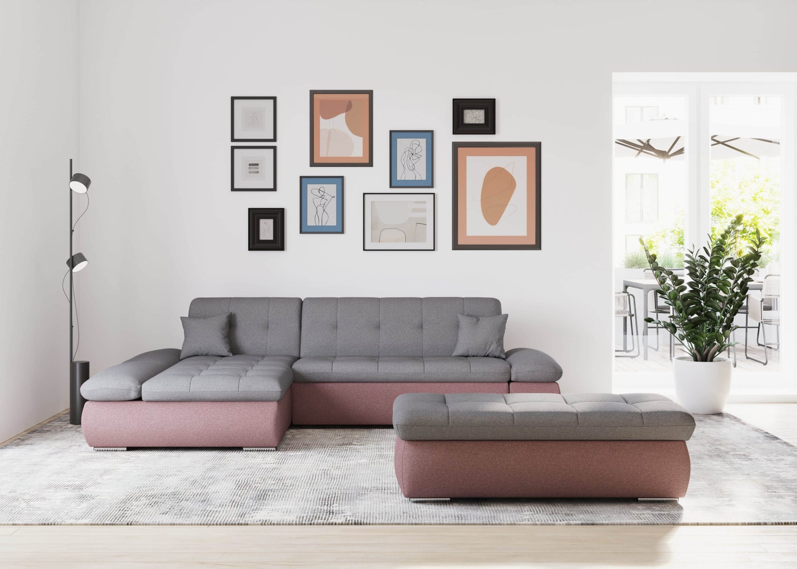 DOMO collection Ecksofa »Moric« L-Form 300x172x80 cm – XXL Wohnlandschaft mit Bettfunktion & verstellbaren Armlehnen | Hochwertige Cord Bezüge beere/grau Sofas DOMO collection