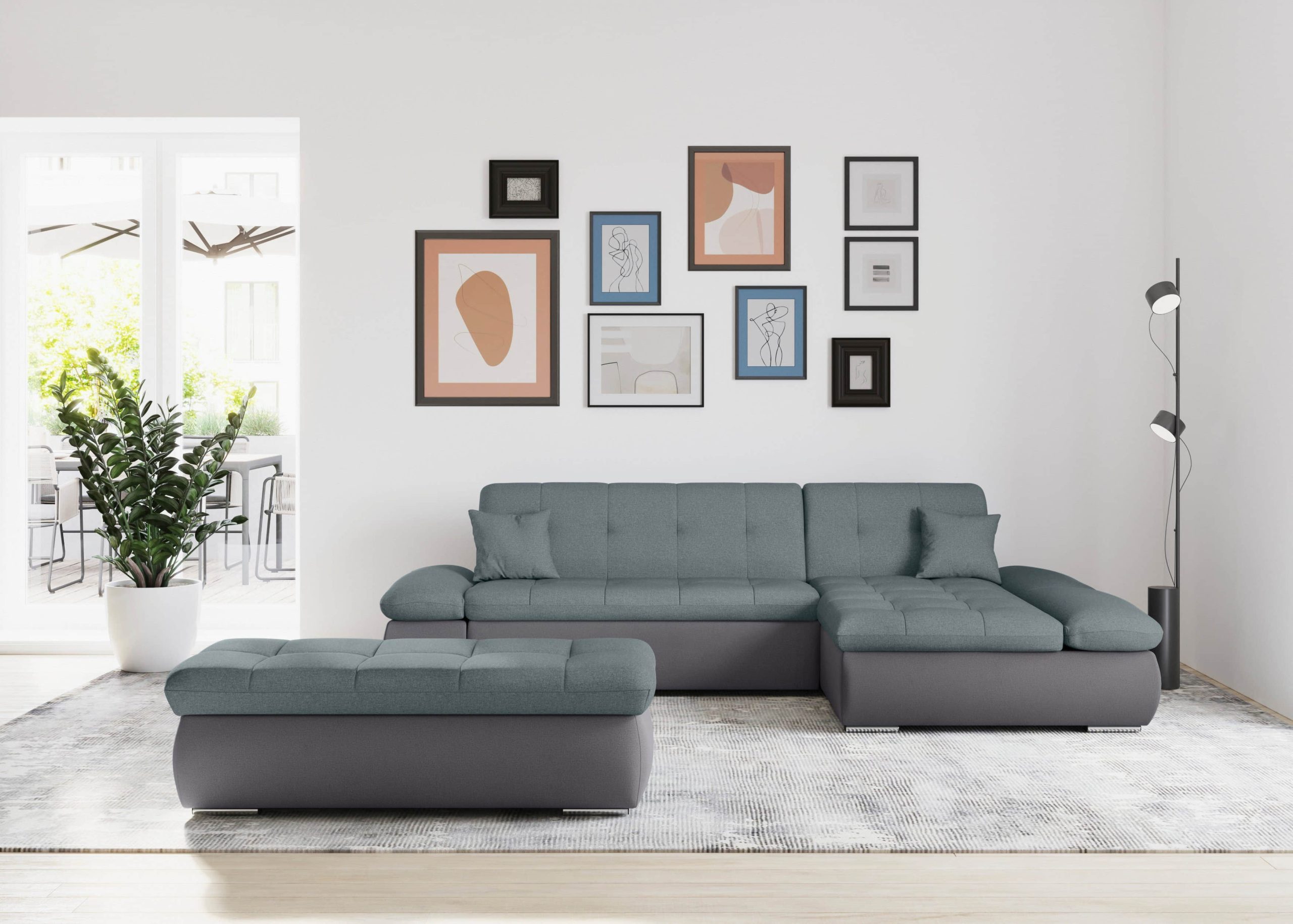 DOMO collection Sofas DOMO collection Ecksofa »Moric« L-Form 300x172x80 cm – XXL Wohnlandschaft mit Bettfunktion & verstellbaren Armlehnen | Hochwertige Cord Bezüge grau/eisbl