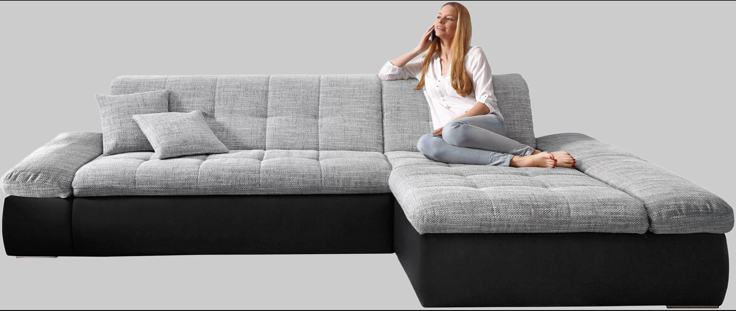 DOMO collection DOMO collection Ecksofa »Moric« L-Form 300x172x80 cm – XXL Wohnlandschaft mit Bettfunktion & verstellbaren Armlehnen | Hochwertige Cord Bezüge schwarz/si Sofas