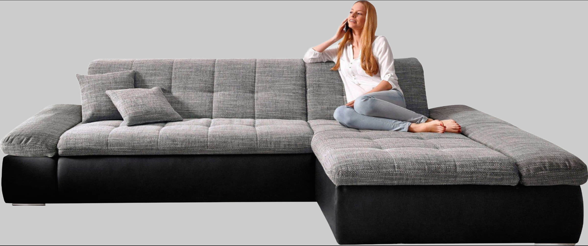 DOMO collection Ecksofa »Moric« L-Form 300x172x80 cm – XXL Wohnlandschaft mit Bettfunktion & verstellbaren Armlehnen | Hochwertige Cord Bezüge schwarz/we DOMO collection Sofas