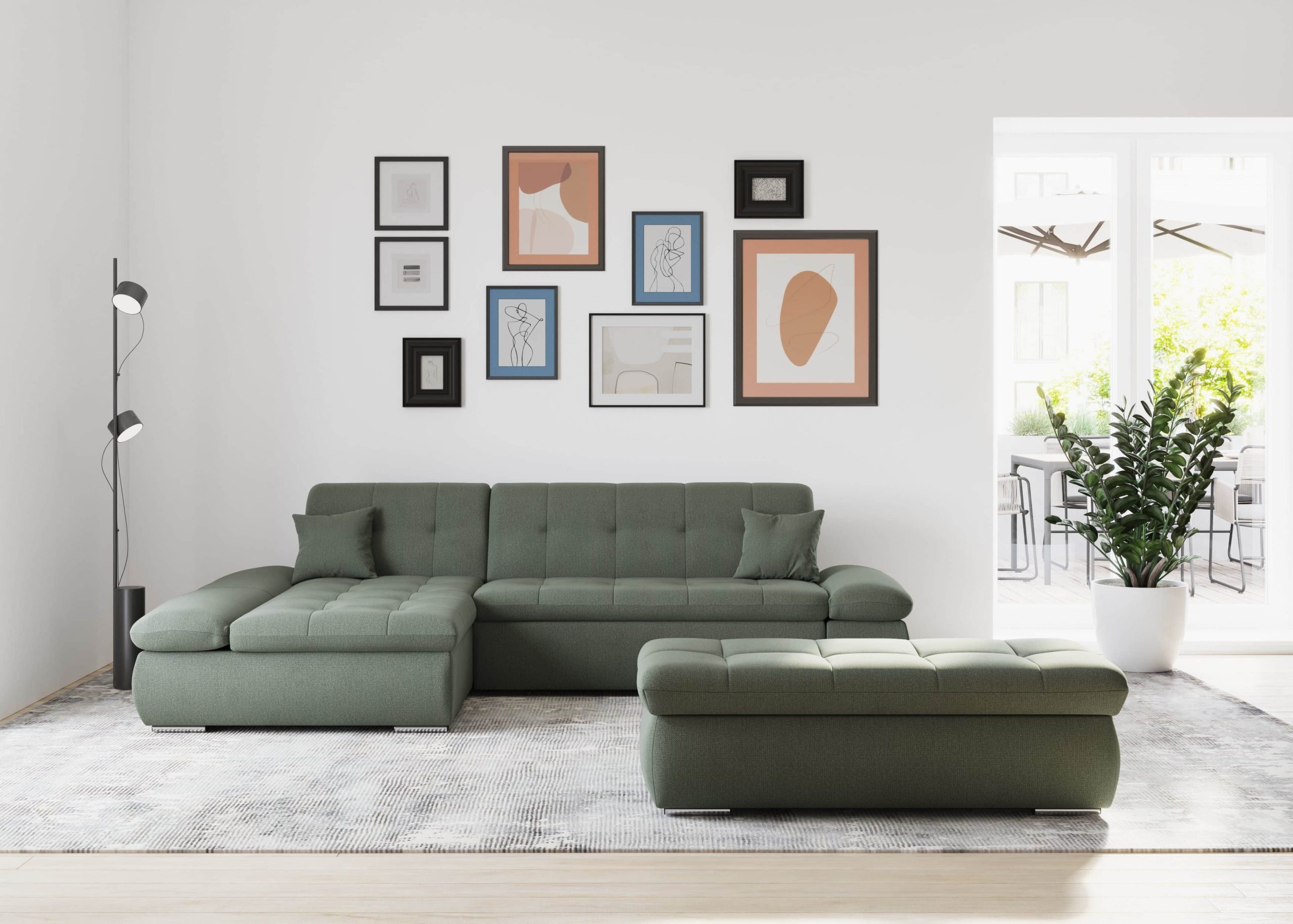 DOMO collection DOMO collection Ecksofa »Moric« L-Form 300x172x80 cm – XXL Wohnlandschaft mit Bettfunktion & verstellbaren Armlehnen | Hochwertige Cord Bezüge dunkelgrün Sofas
