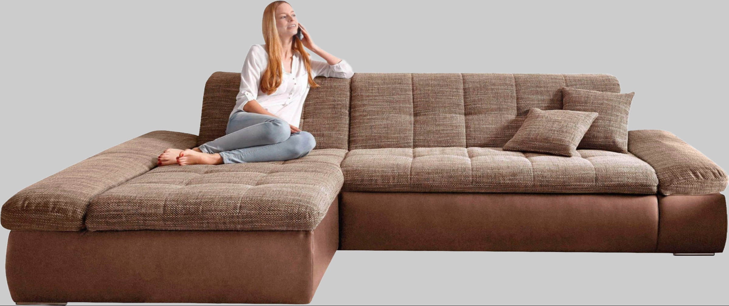 DOMO collection Ecksofa »Moric« L-Form 300x172x80 cm – XXL Wohnlandschaft mit Bettfunktion & verstellbaren Armlehnen | Hochwertige Cord Bezüge braun/beig Sofas DOMO collection