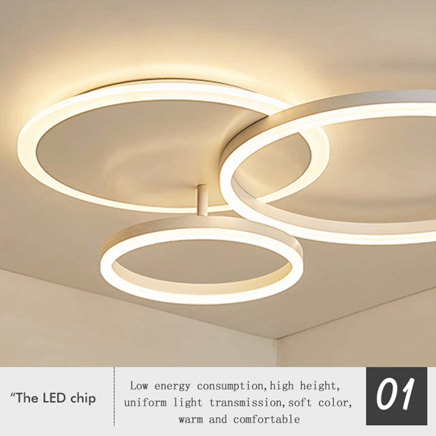 Lampen Daskoo Daskoo 3-Ring LED Ceiling Light - 36W Dimmable with Remote Control | Warm/Neutral/Cool White | Modern Home Lighting