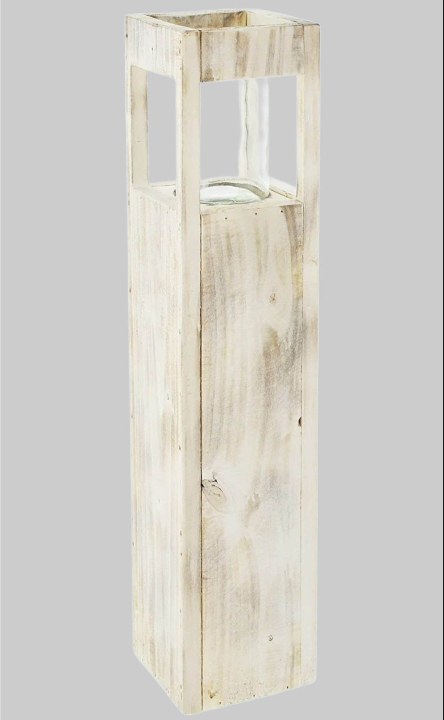 Dekoration Dekoleidenschaft Dekoleidenschaft Windlichtsäule "Shabby-Charme" aus Pappelholz | Weiß gekalkt | Mit Glas-Einsatz | 50cm oder 70cm Höhe | Rustikale Deko-Säule für Kerzen & Windlichter