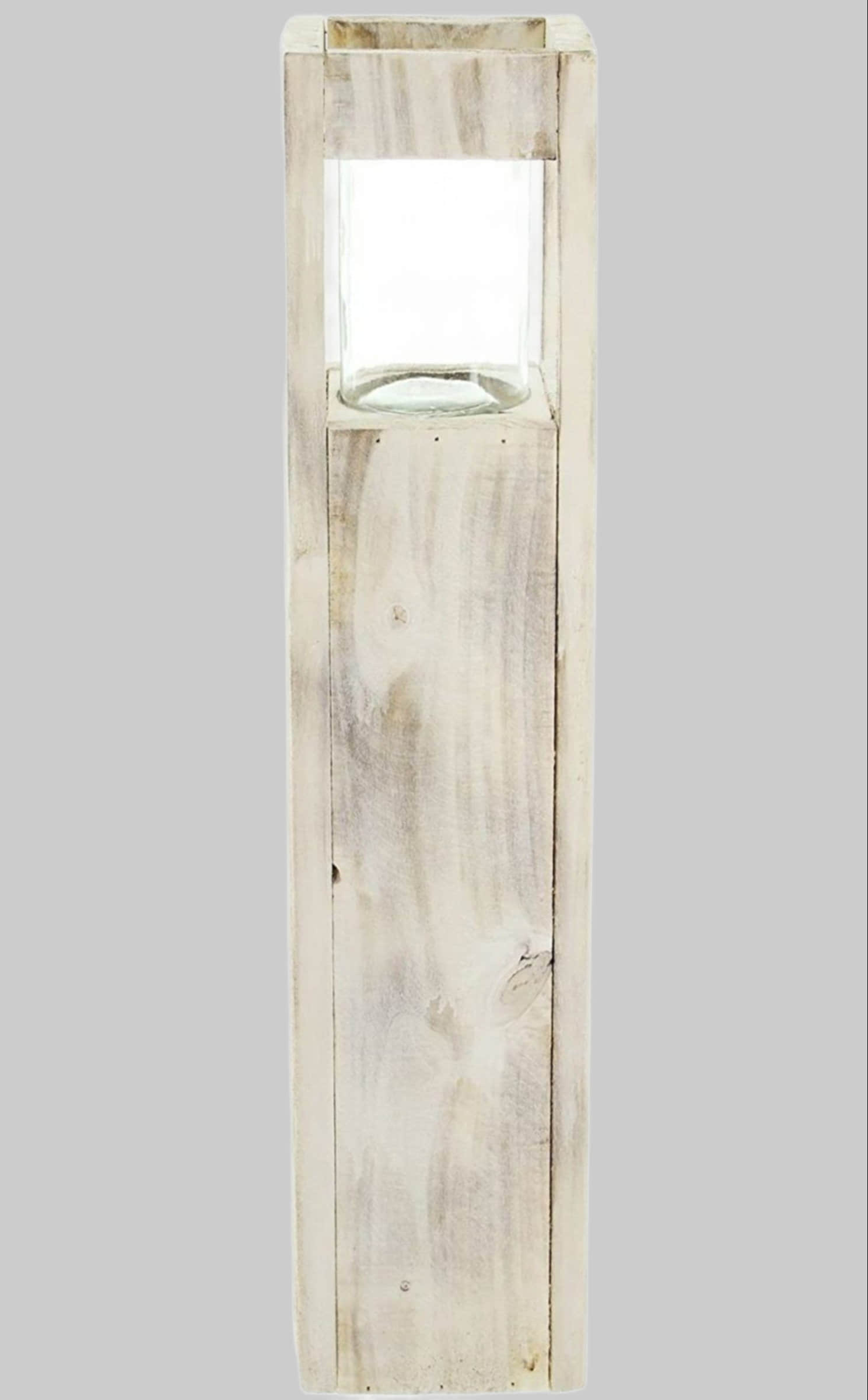 Dekoration Dekoleidenschaft Dekoleidenschaft Windlichtsäule "Shabby-Charme" aus Pappelholz | Weiß gekalkt | Mit Glas-Einsatz | 50cm oder 70cm Höhe | Rustikale Deko-Säule für Kerzen & Windlichter