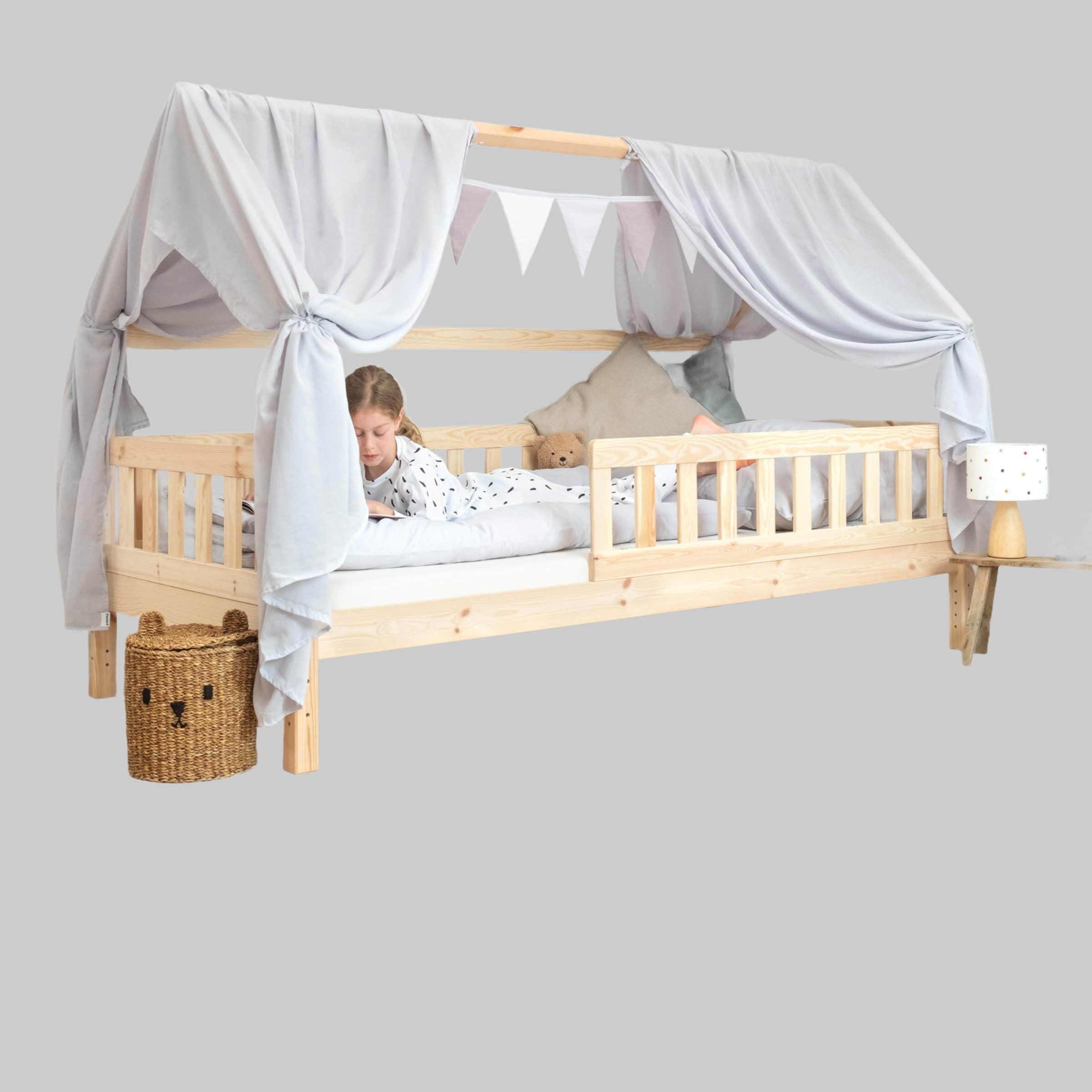 Ehrenkind Ehrenkind® Premium Betthimmel-Set mit Wimpelkette | Kinderzimmer-Deko für Hausbett | 100% Baumwolle | 4 Farben | Schlaffördernd & Kreativitätsanregend Rosé Kinderzimmer