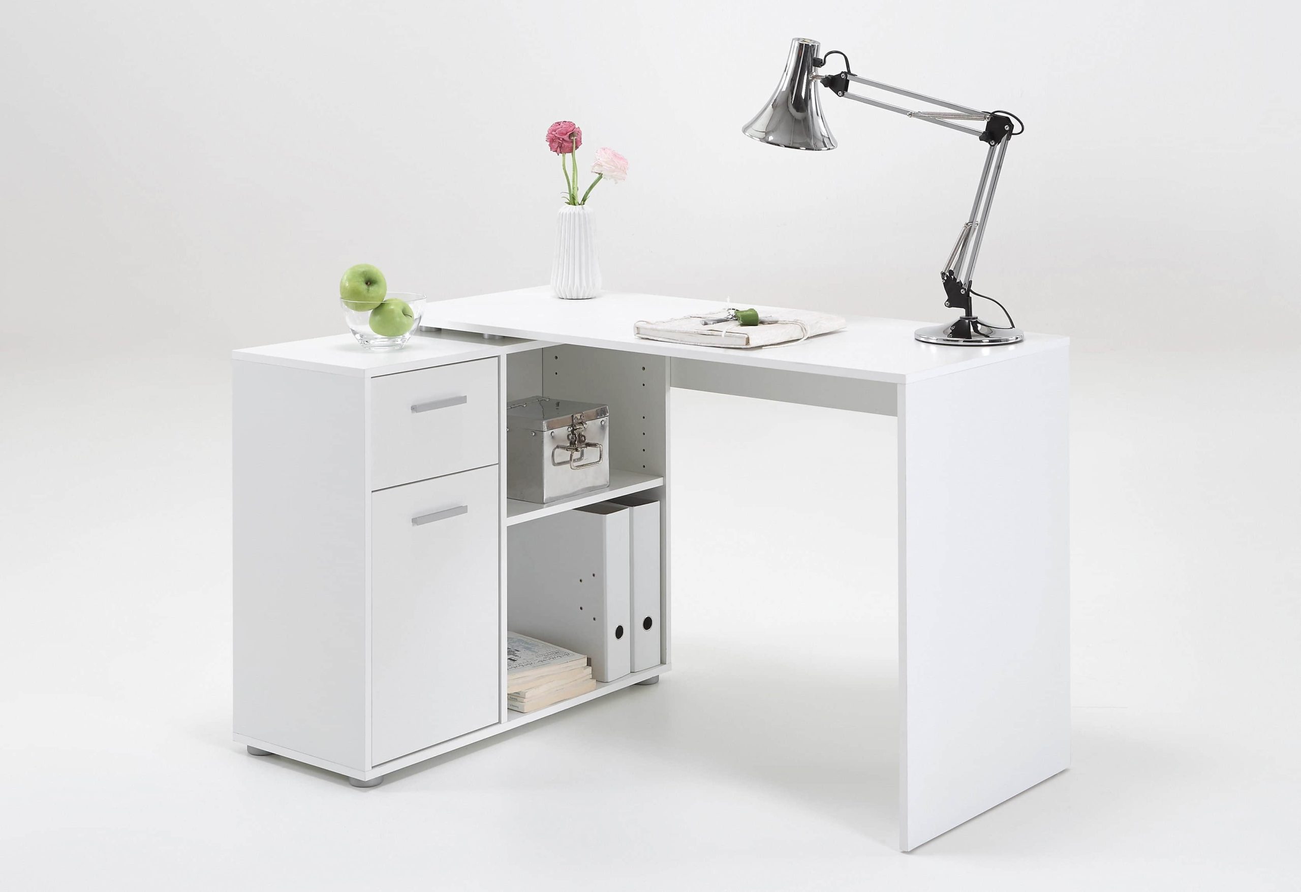FMD AUGSBURG Corner Desk - Multifunctional Home Office Solution with Storage (117/148cm) in Brown/Old-Style Steel or Gray/Concrete-White weiß FMD Tische