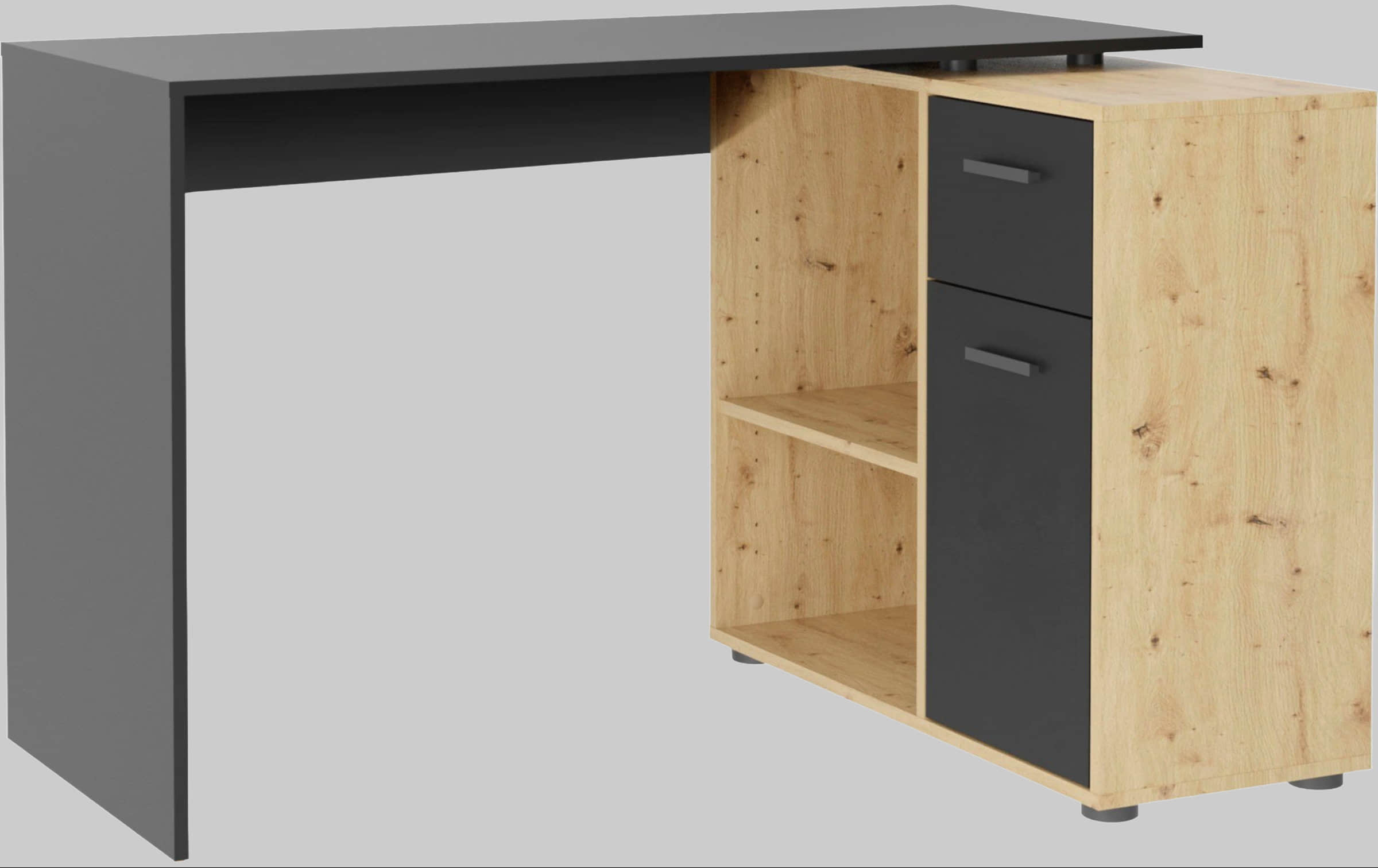 FMD FMD AUGSBURG Corner Desk - Multifunctional Home Office Solution with Storage (117/148cm) in Brown/Old-Style Steel or Gray/Concrete-White artisan ei Tische