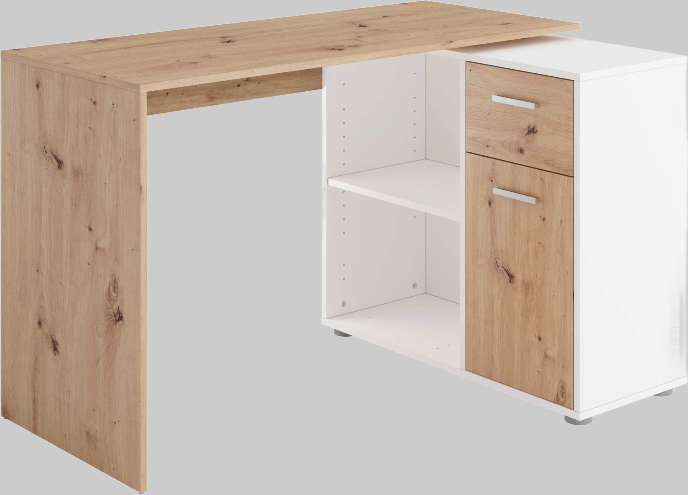 FMD FMD AUGSBURG Corner Desk - Multifunctional Home Office Solution with Storage (117/148cm) in Brown/Old-Style Steel or Gray/Concrete-White artisan ei Tische