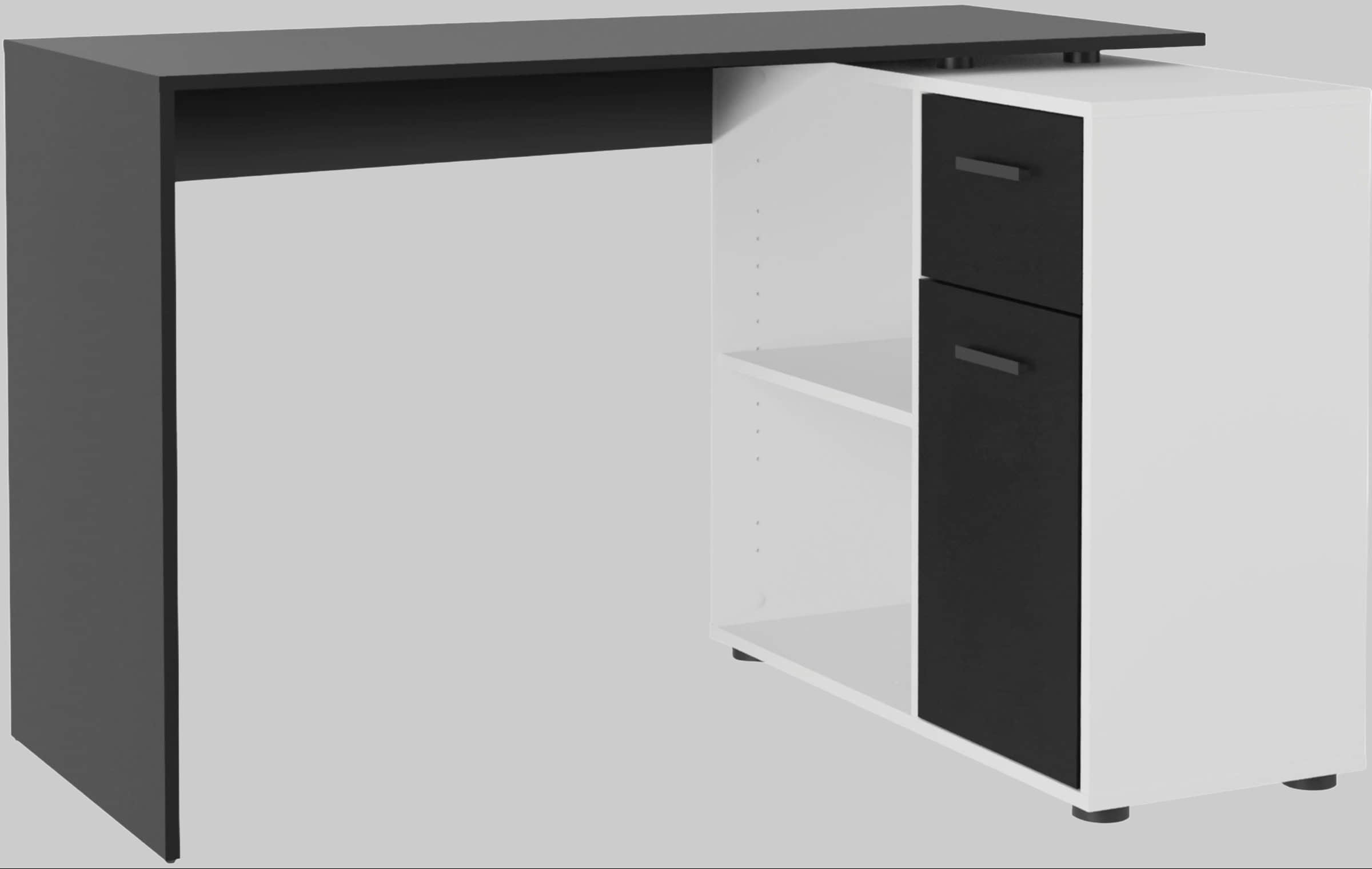 FMD Tische FMD AUGSBURG Corner Desk - Multifunctional Home Office Solution with Storage (117/148cm) in Brown/Old-Style Steel or Gray/Concrete-White schwarz-we