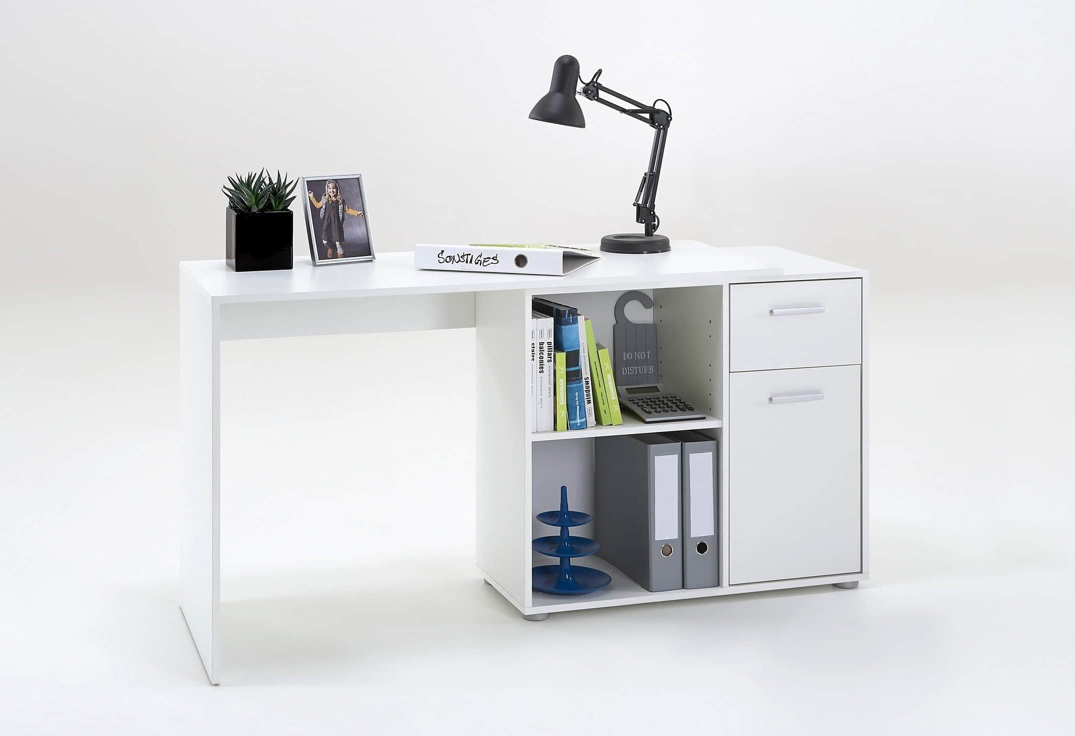 FMD AUGSBURG Corner Desk - Multifunctional Home Office Solution with Storage (117/148cm) in Brown/Old-Style Steel or Gray/Concrete-White weiß FMD Tische