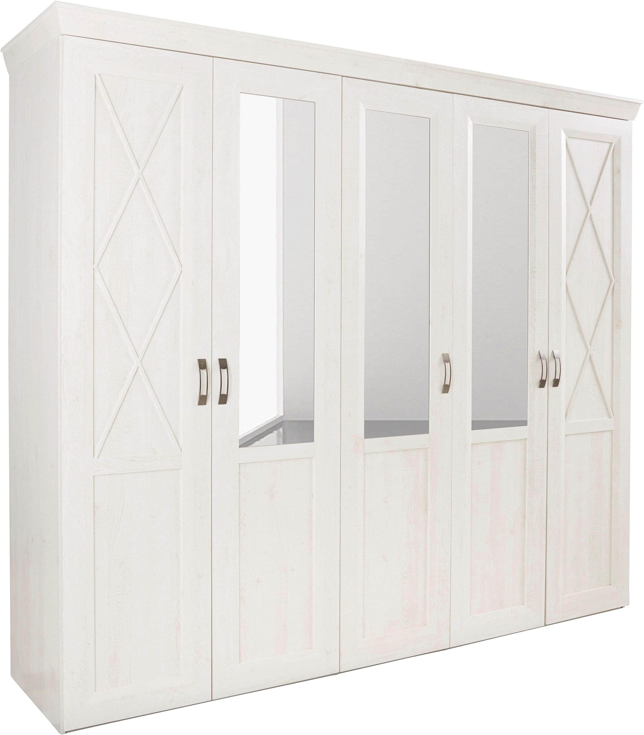 FORTE Drehtürenschrank Kashmir | Landhausstil Kleiderschrank mit Spiegel (255x63x221 cm) | Hochwertige MDF-Front mit dekorativen Fräsungen | Made in Europe FORTE Schränke