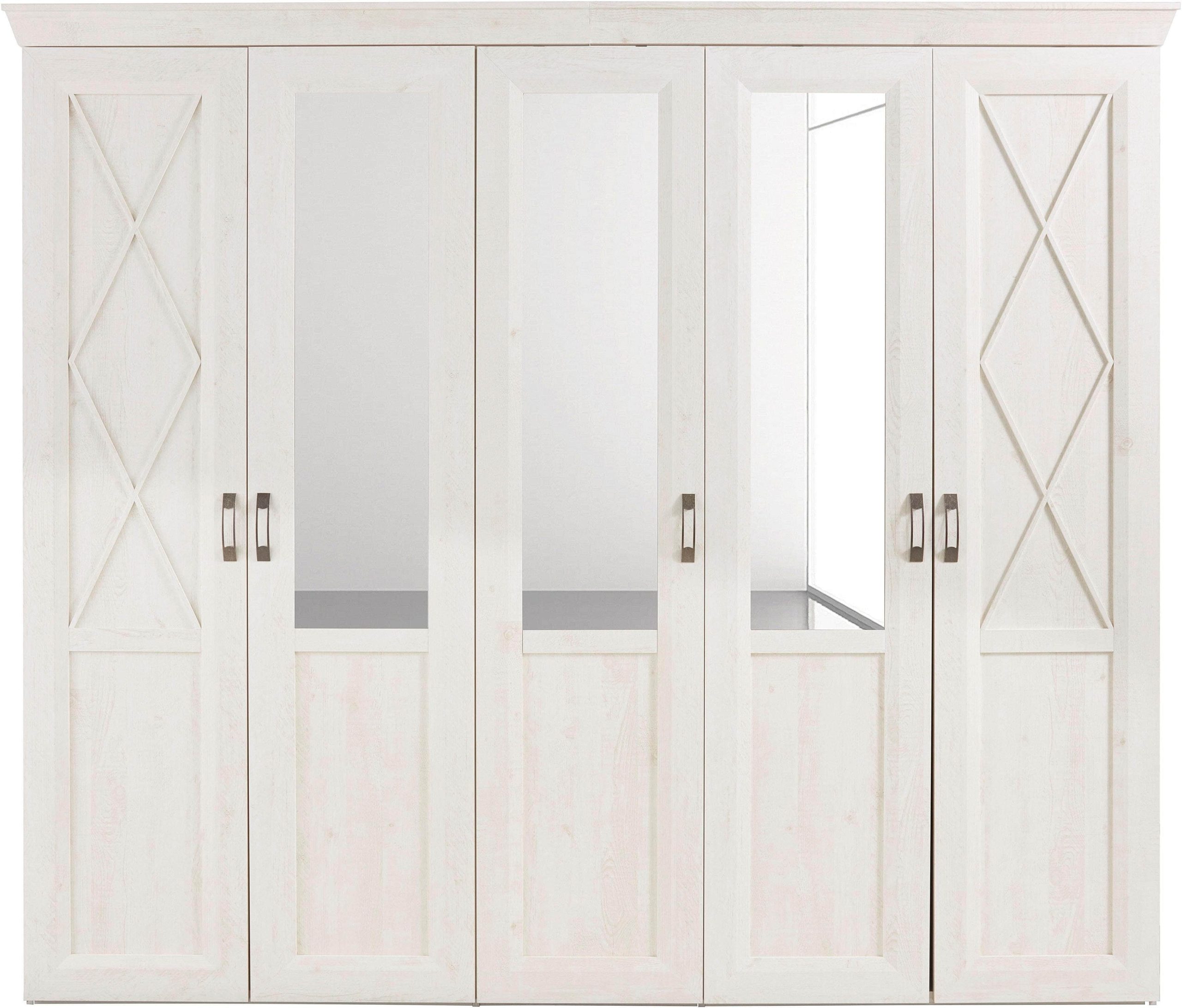FORTE Drehtürenschrank Kashmir | Landhausstil Kleiderschrank mit Spiegel (255x63x221 cm) | Hochwertige MDF-Front mit dekorativen Fräsungen | Made in Europe FORTE Schränke