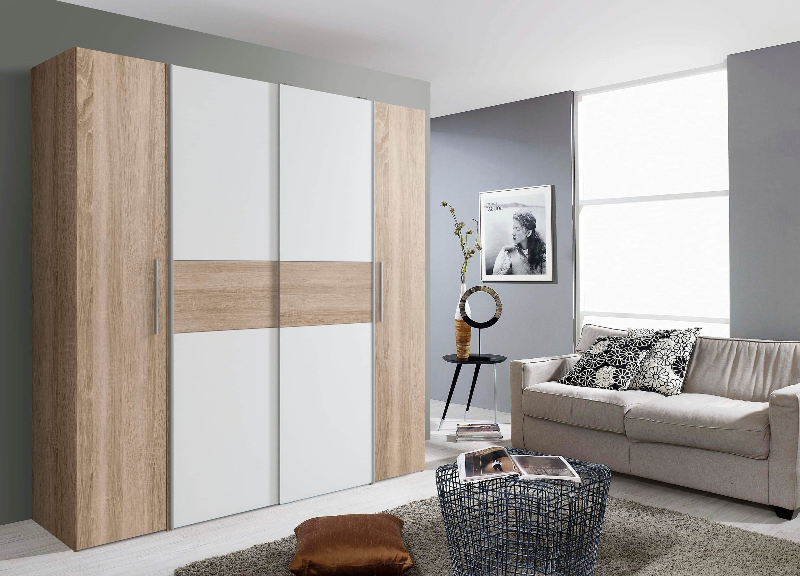 FORTE Kalixtus Kleiderschrank | 200x190x60 cm | 2 Schiebetüren + 2 Drehtüren | 8 Einlegeböden | Made in Europe | OTTOs Choice | Mehrere Farbvarianten Sonoma Eic Schränke FORTE