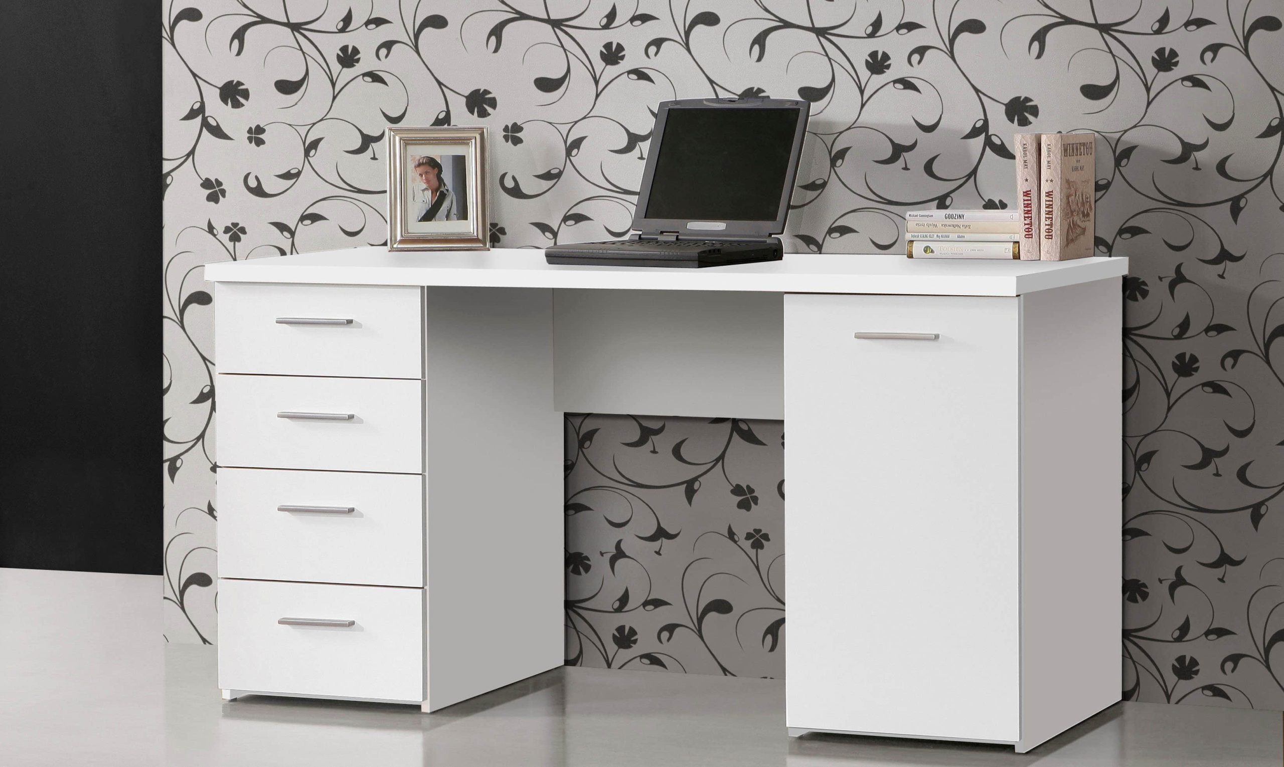 Kinderzimmer FORTE FORTE Schreibtisch »Netta« 145 cm mit Schubladen - Moderner Bürotisch in Holzoptik für Homeoffice & Arbeitszimmer Weiß matt