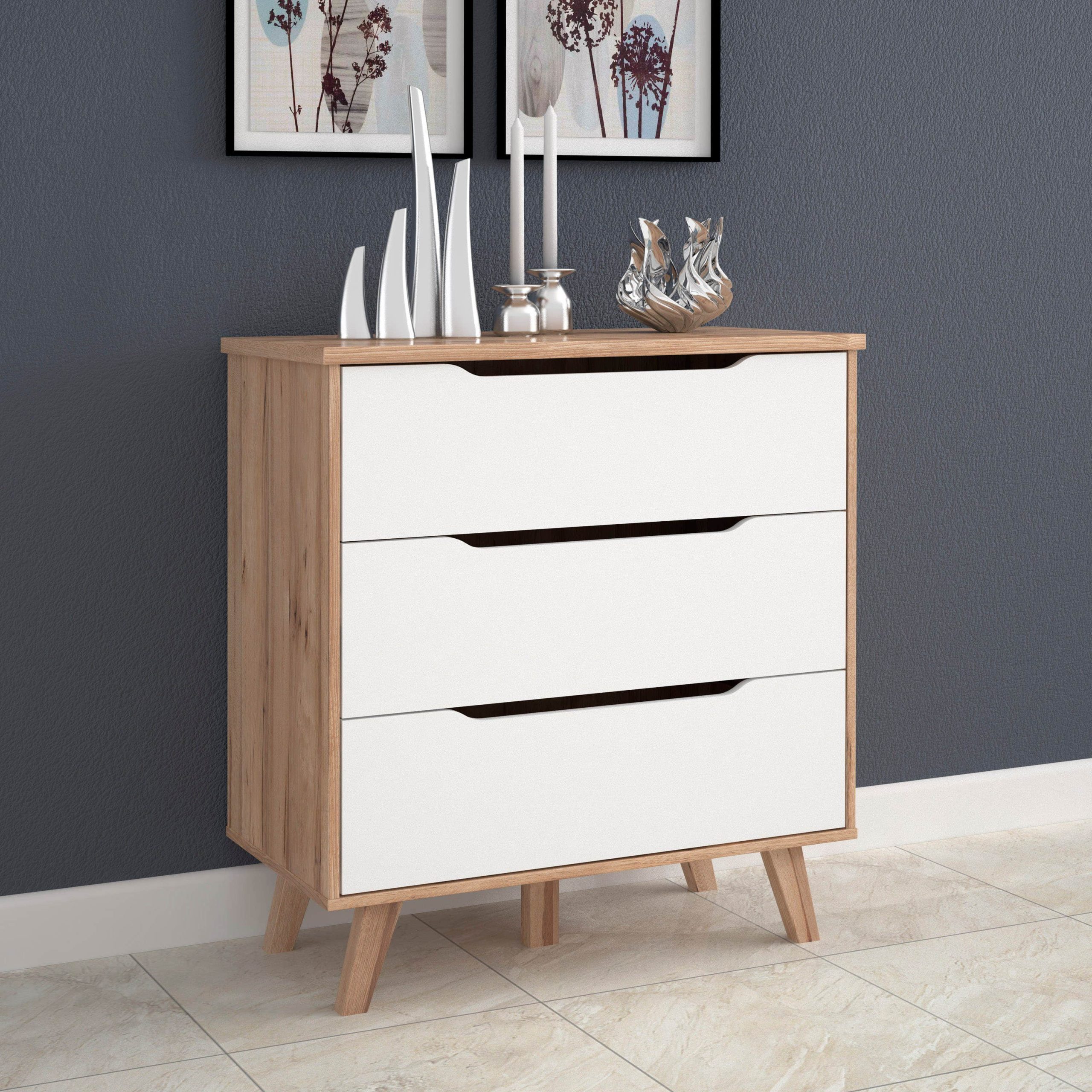 FORTE FORTE Schubkastenkommode 'Vankka' - Planked Oak mit weißer Front, 6 Schubladen (154,7x86,3x42 cm) | Modernes Design mit griffloser Front Kinderzimmer