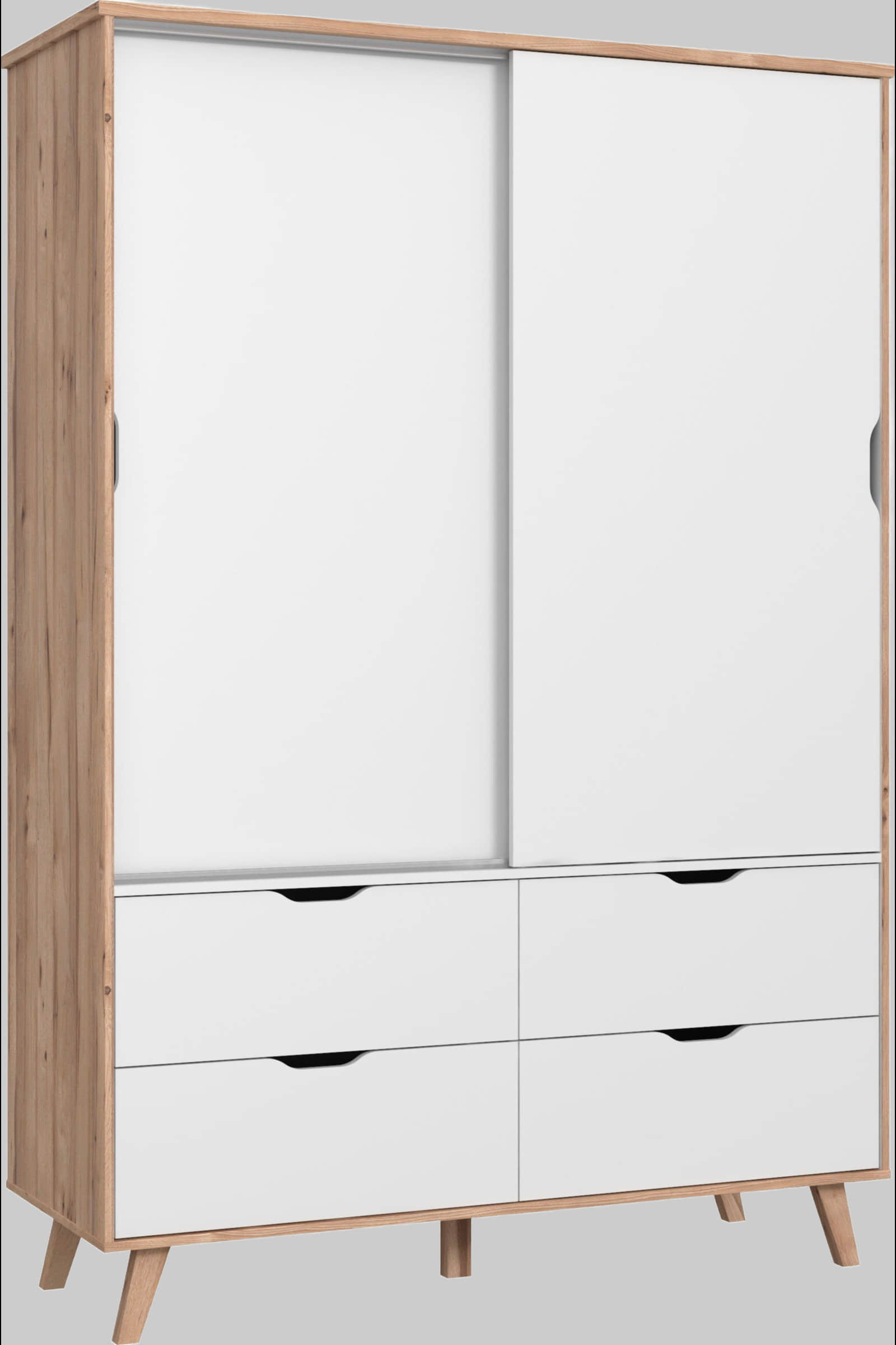 FORTE Vankka Schiebetürenschrank - Moderner Kleiderschrank im skandinavischen Design (140x200x50cm) mit Einlegeböden, Kleiderstange & Schubladen | Made in Europe Schränke FORTE
