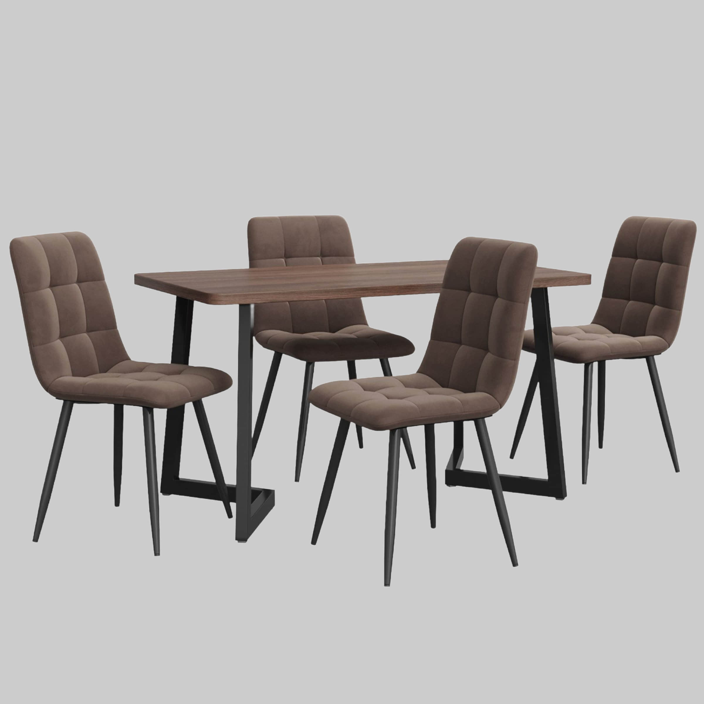 Flieks Tische Flieks Essgruppe (5-tlg.) – Moderner Esstisch mit 4 Stühlen Set, Metallbeine & Samtbezug – Platzsparendes Esszimmer-Set für kleine Küchen Braun