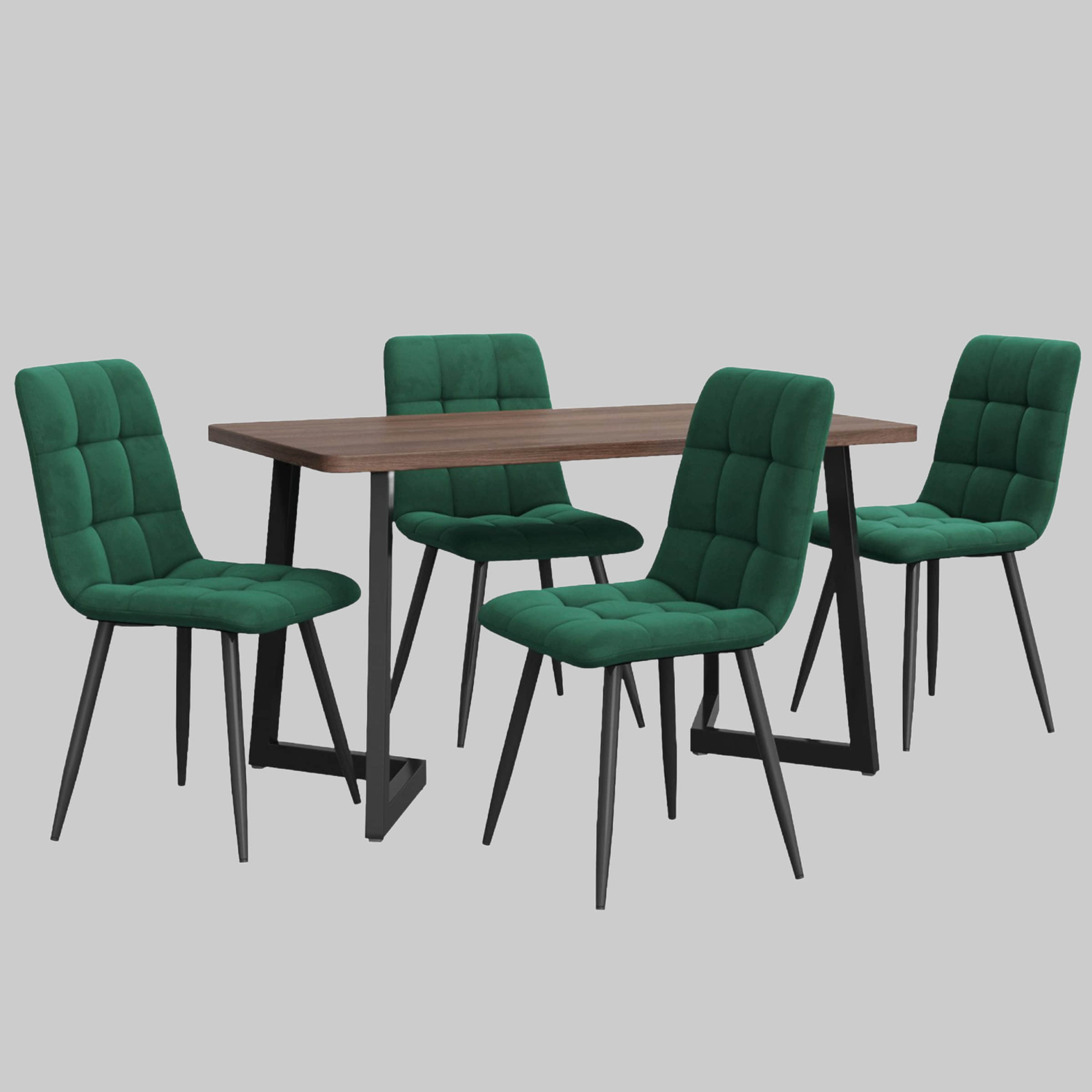 Flieks Essgruppe (5-tlg.) – Moderner Esstisch mit 4 Stühlen Set, Metallbeine & Samtbezug – Platzsparendes Esszimmer-Set für kleine Küchen Grün Flieks Tische