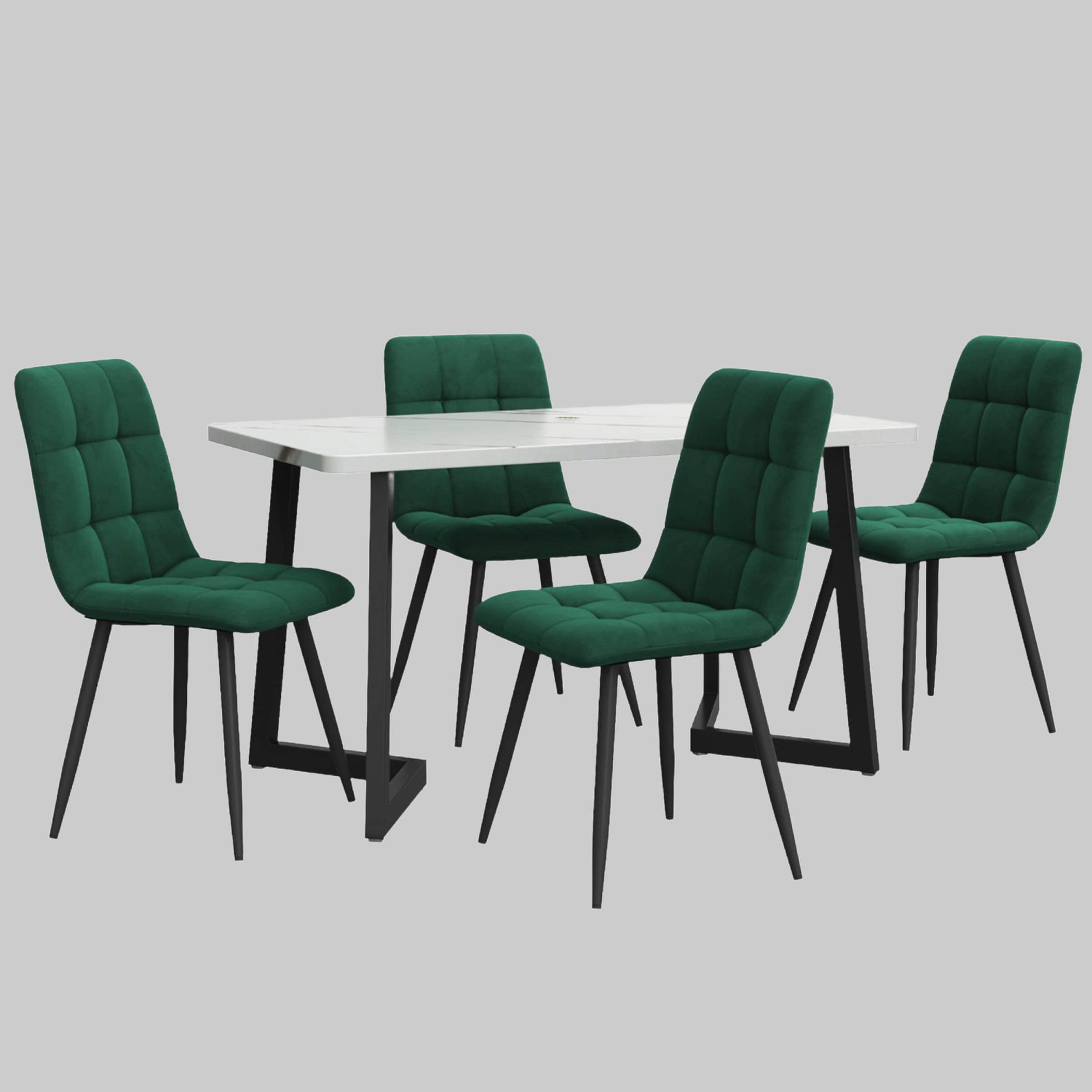 Flieks Essgruppe (5-tlg.) – Moderner Esstisch mit 4 Stühlen Set, Metallbeine & Samtbezug – Platzsparendes Esszimmer-Set für kleine Küchen Grün Flieks Tische