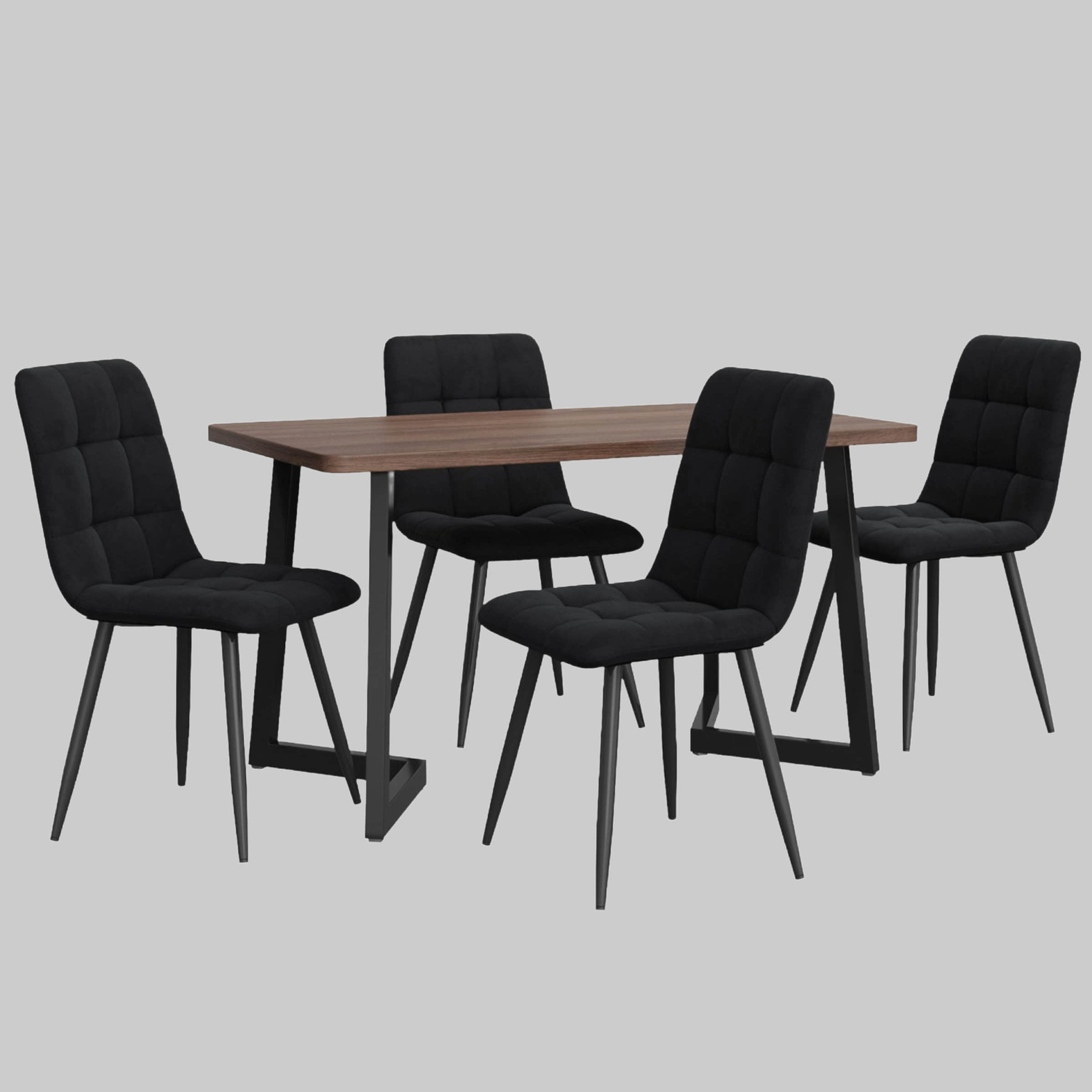 Flieks Essgruppe (5-tlg.) – Moderner Esstisch mit 4 Stühlen Set, Metallbeine & Samtbezug – Platzsparendes Esszimmer-Set für kleine Küchen Schwarz Flieks Tische