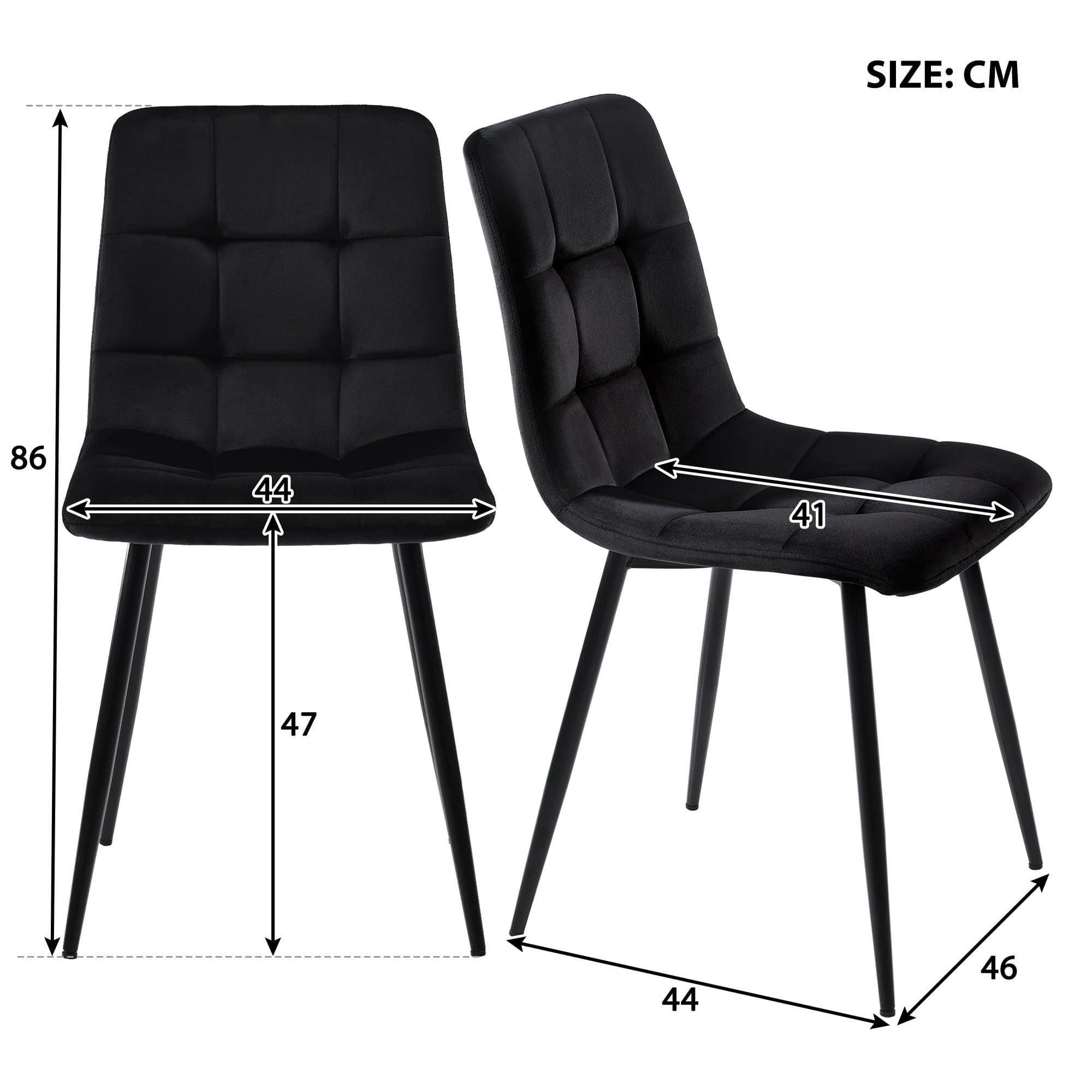 Flieks Essgruppe (5-tlg.) – Moderner Esstisch mit 4 Stühlen Set, Metallbeine & Samtbezug – Platzsparendes Esszimmer-Set für kleine Küchen Schwarz Flieks Tische