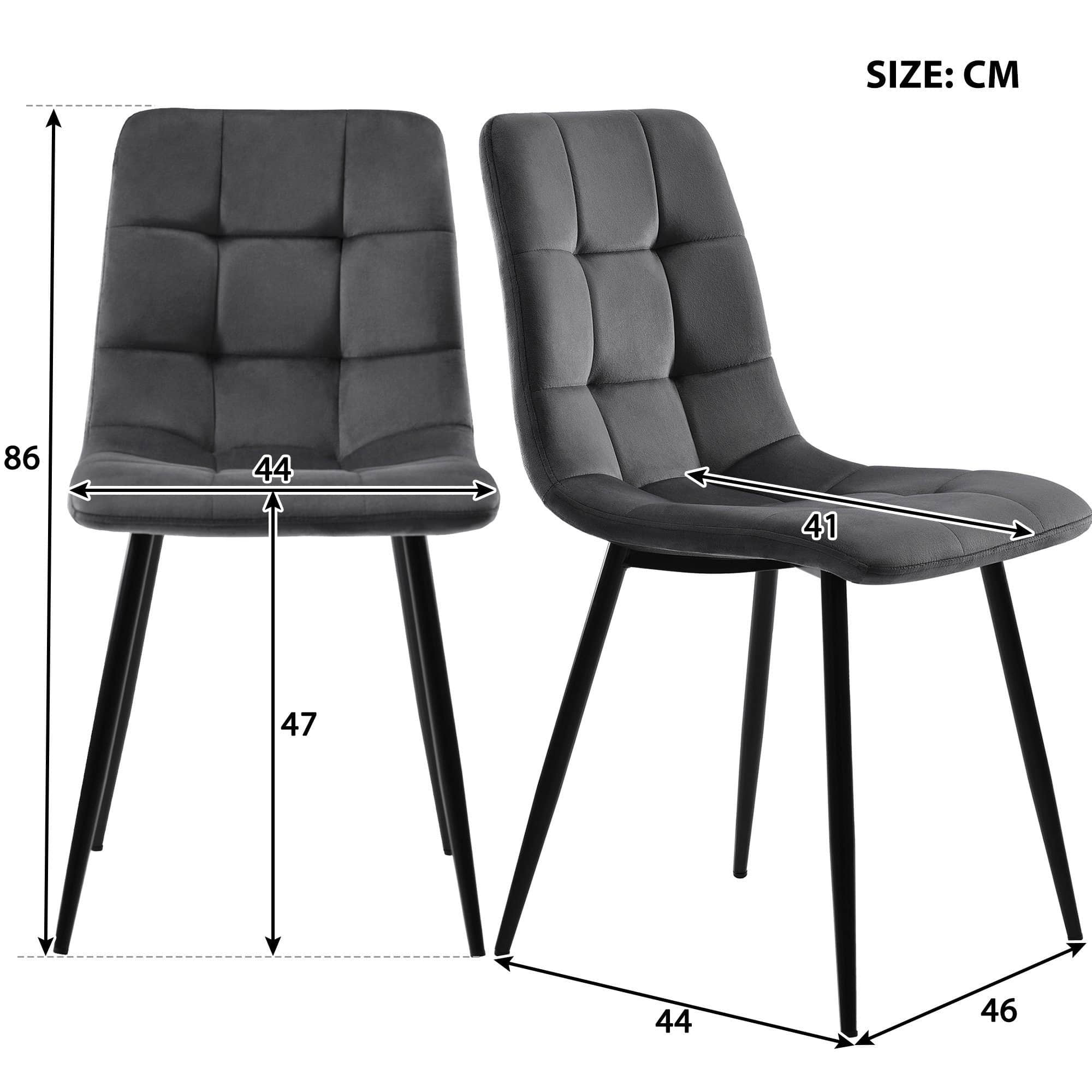 Flieks Essgruppe (5-tlg.) – Moderner Esstisch mit 4 Stühlen Set, Metallbeine & Samtbezug – Platzsparendes Esszimmer-Set für kleine Küchen Grau Tische Flieks