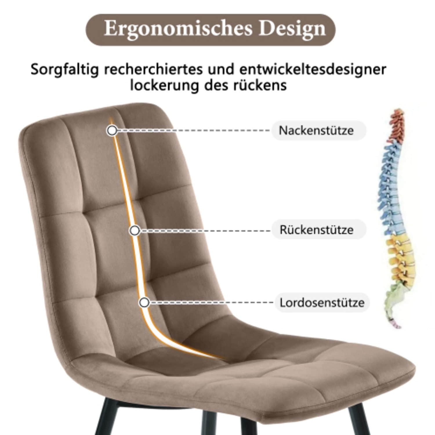 Flieks Essgruppe (5-tlg.) – Moderner Esstisch mit 4 Stühlen Set, Metallbeine & Samtbezug – Platzsparendes Esszimmer-Set für kleine Küchen Braun Tische Flieks